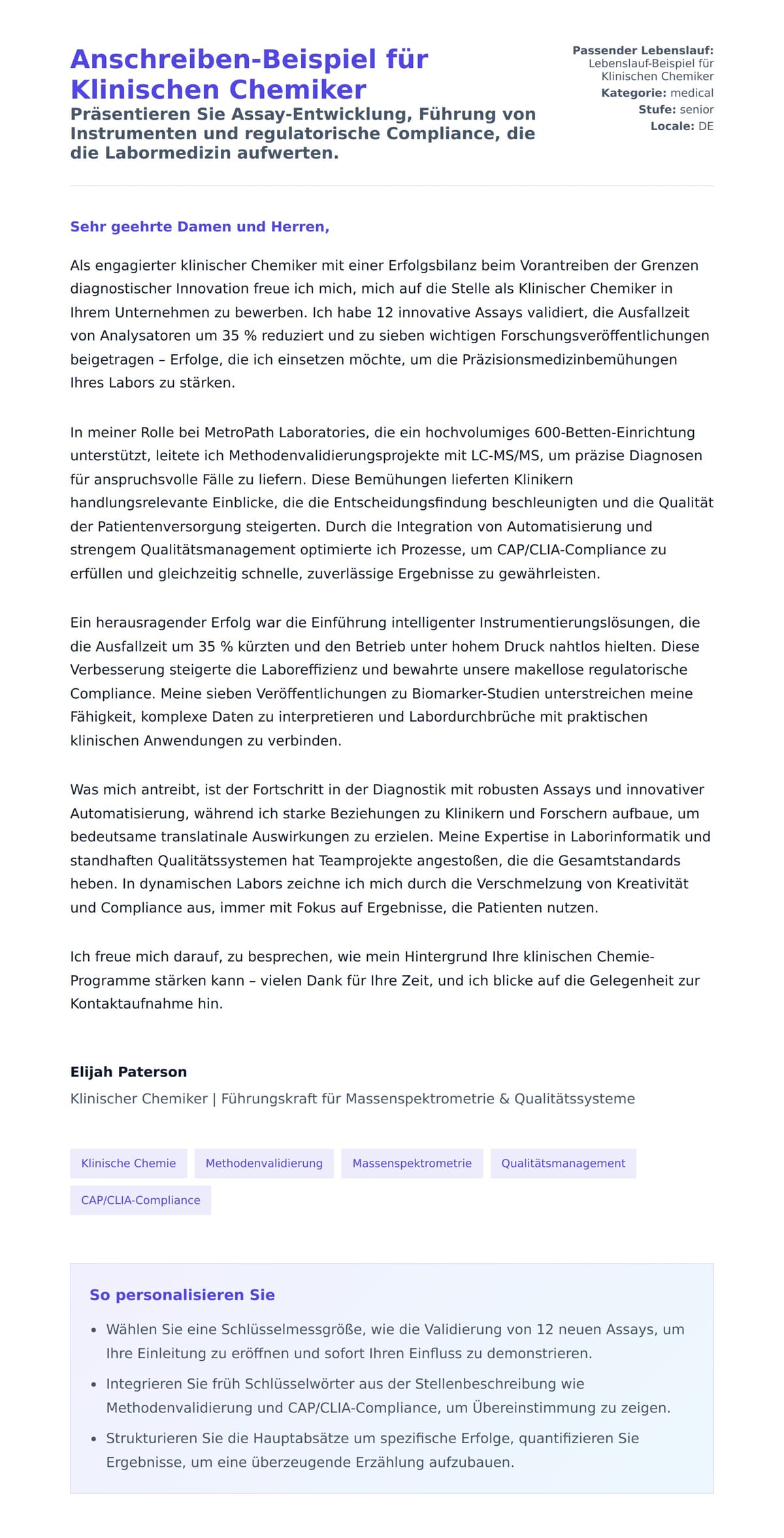 Anschreiben‑Vorschau für Anschreiben-Beispiel für Klinischen Chemiker