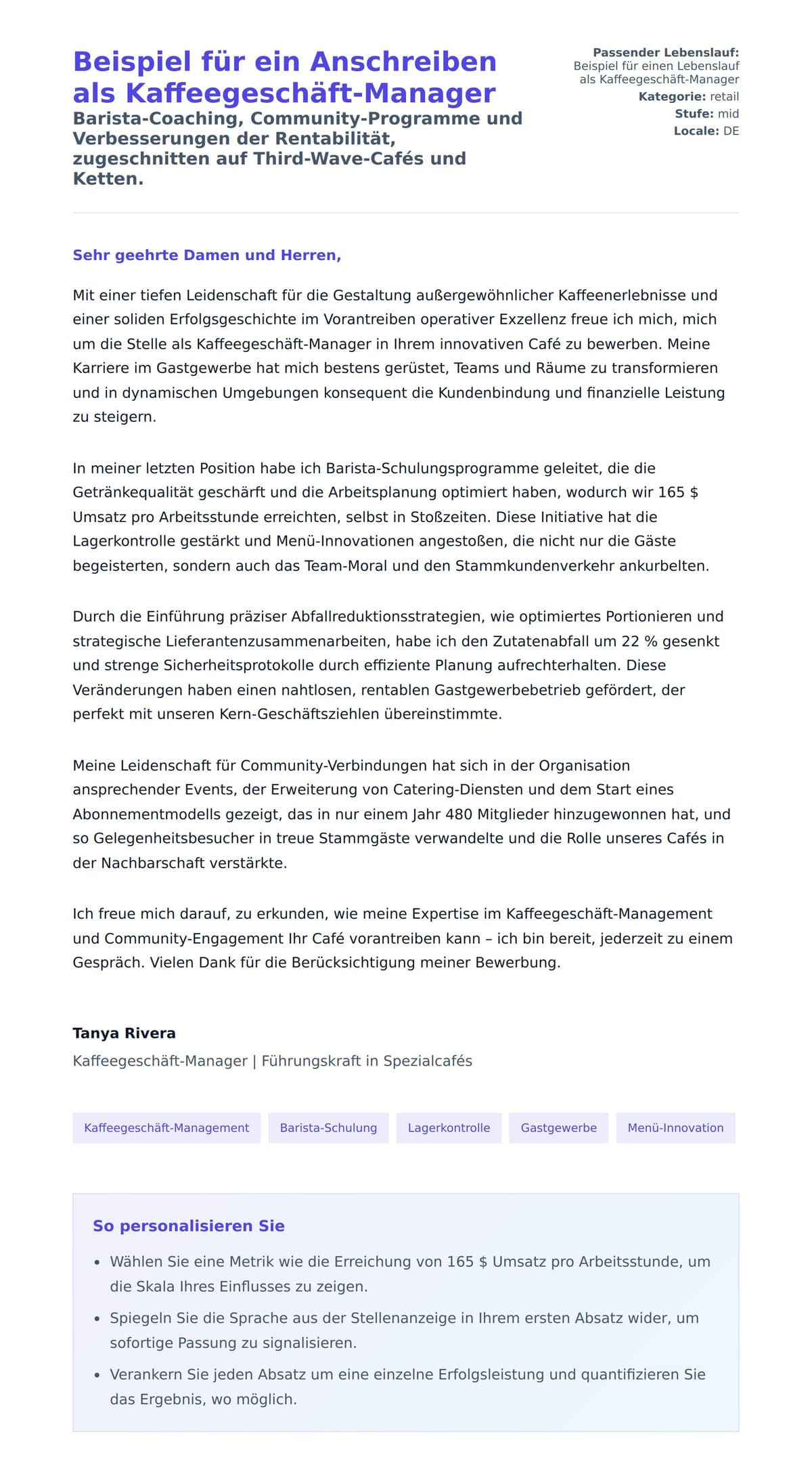 Anschreiben‑Vorschau für Beispiel für ein Anschreiben als Kaffeegeschäft-Manager