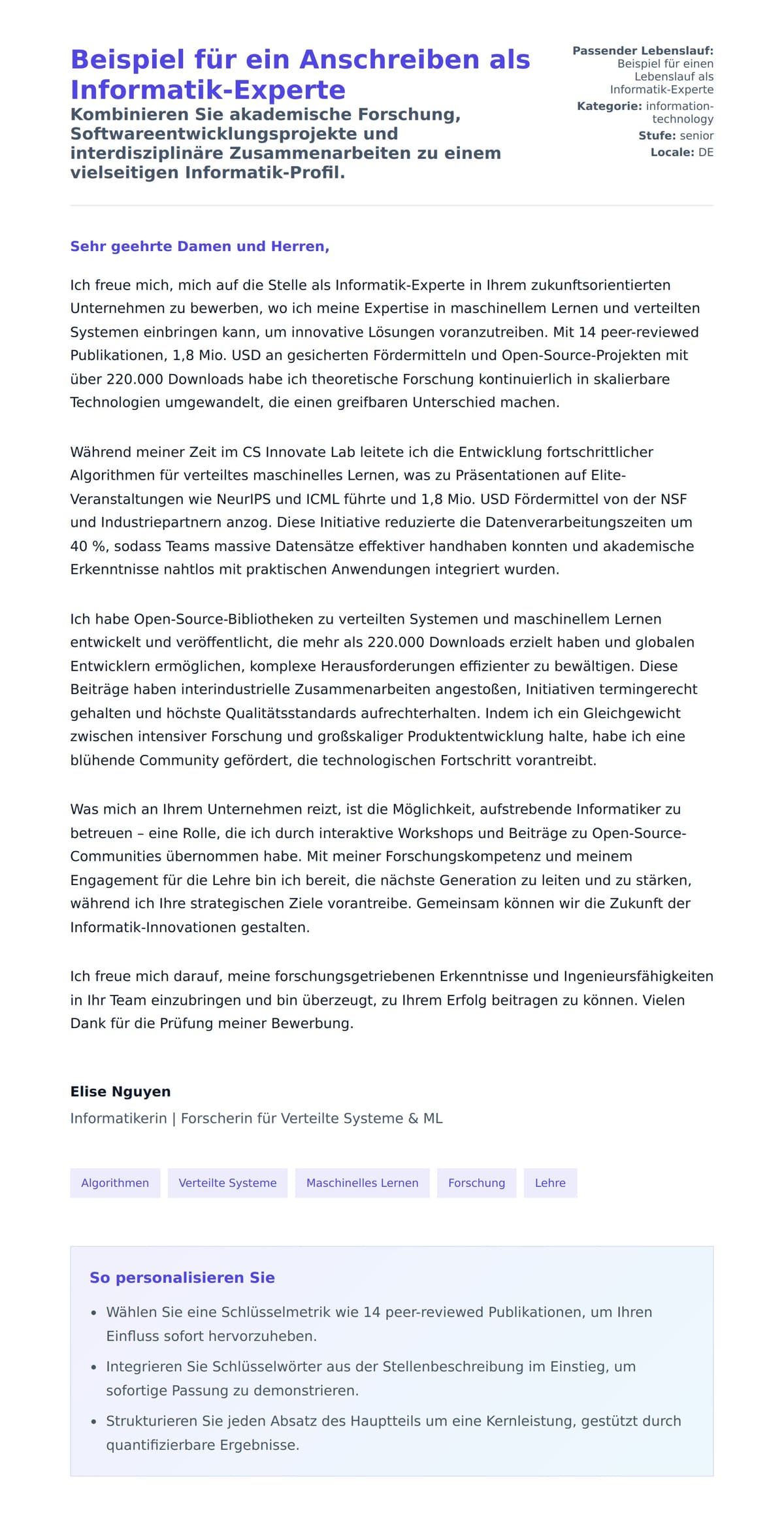 Anschreiben‑Vorschau für Beispiel für ein Anschreiben als Informatik-Experte