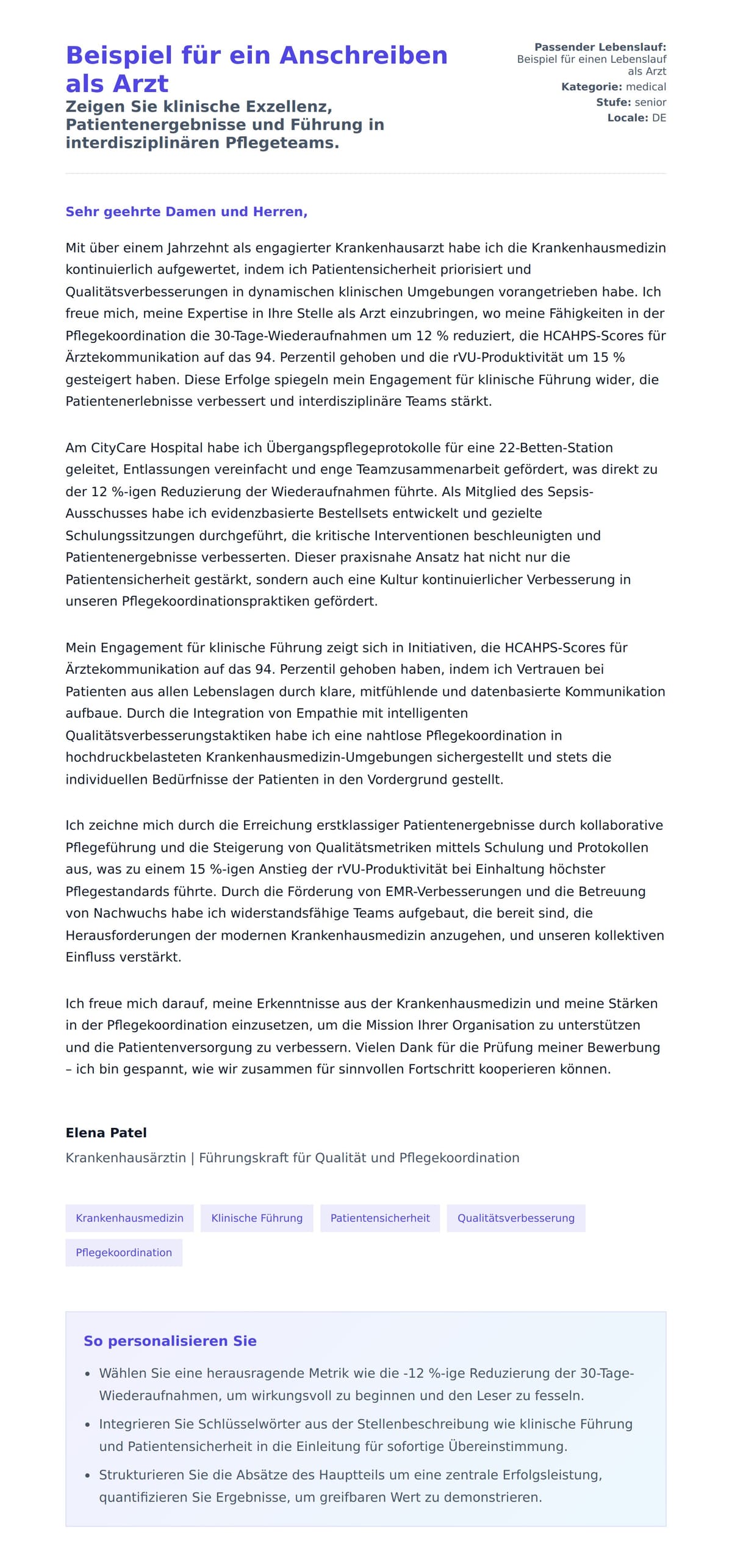 Anschreiben‑Vorschau für Beispiel für ein Anschreiben als Arzt