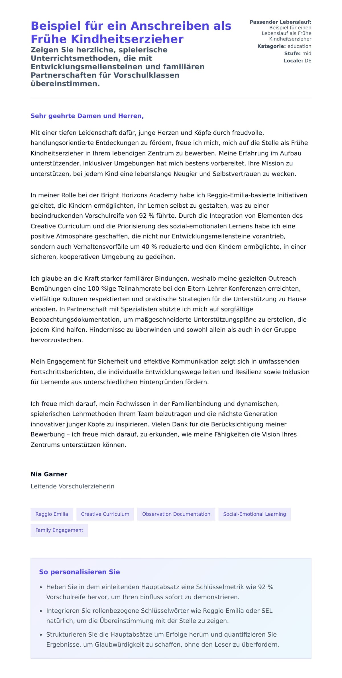 Anschreiben‑Vorschau für Beispiel für ein Anschreiben als Frühe Kindheitserzieher