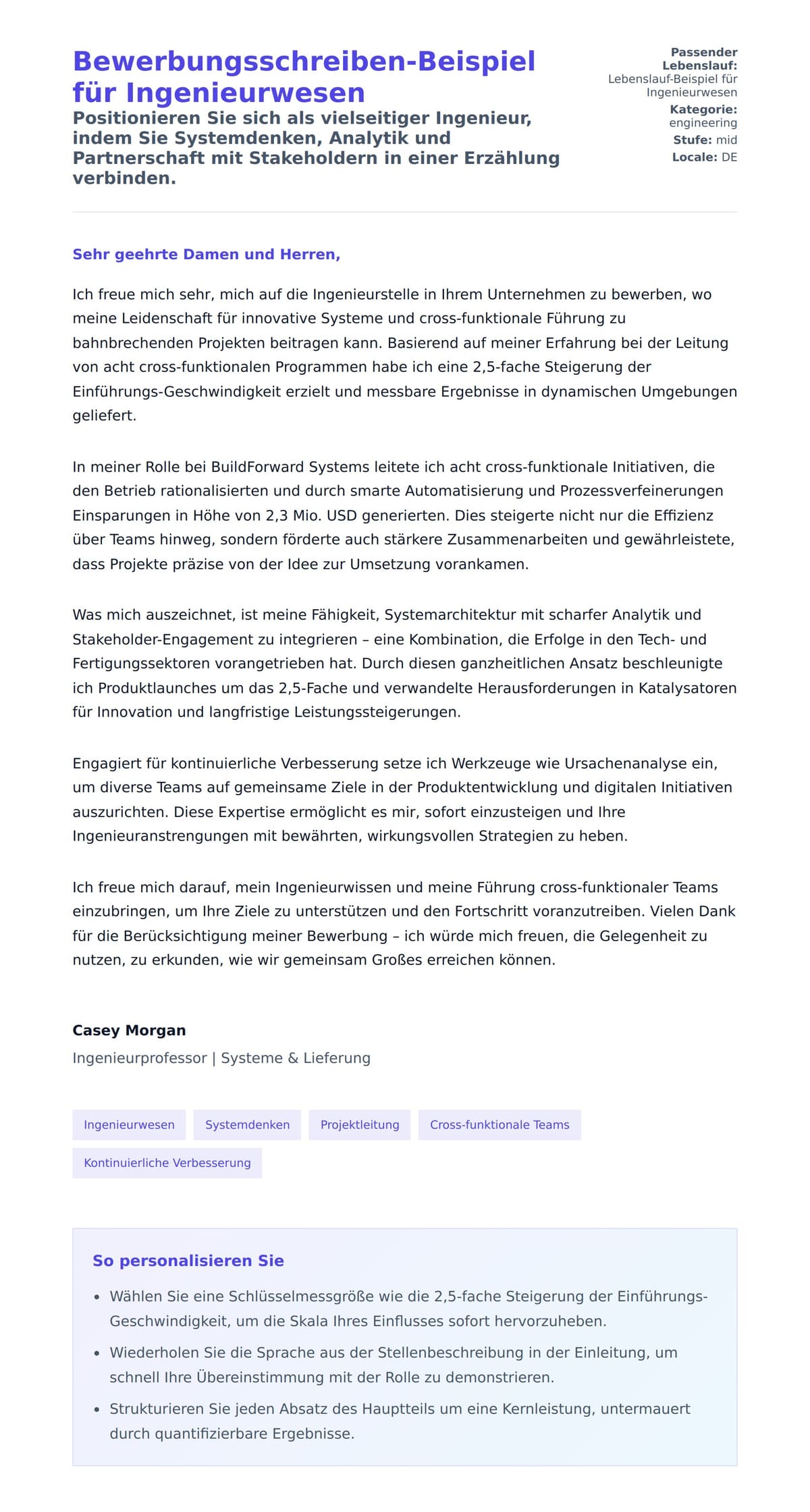 Anschreiben‑Vorschau für Bewerbungsschreiben-Beispiel für Ingenieurwesen