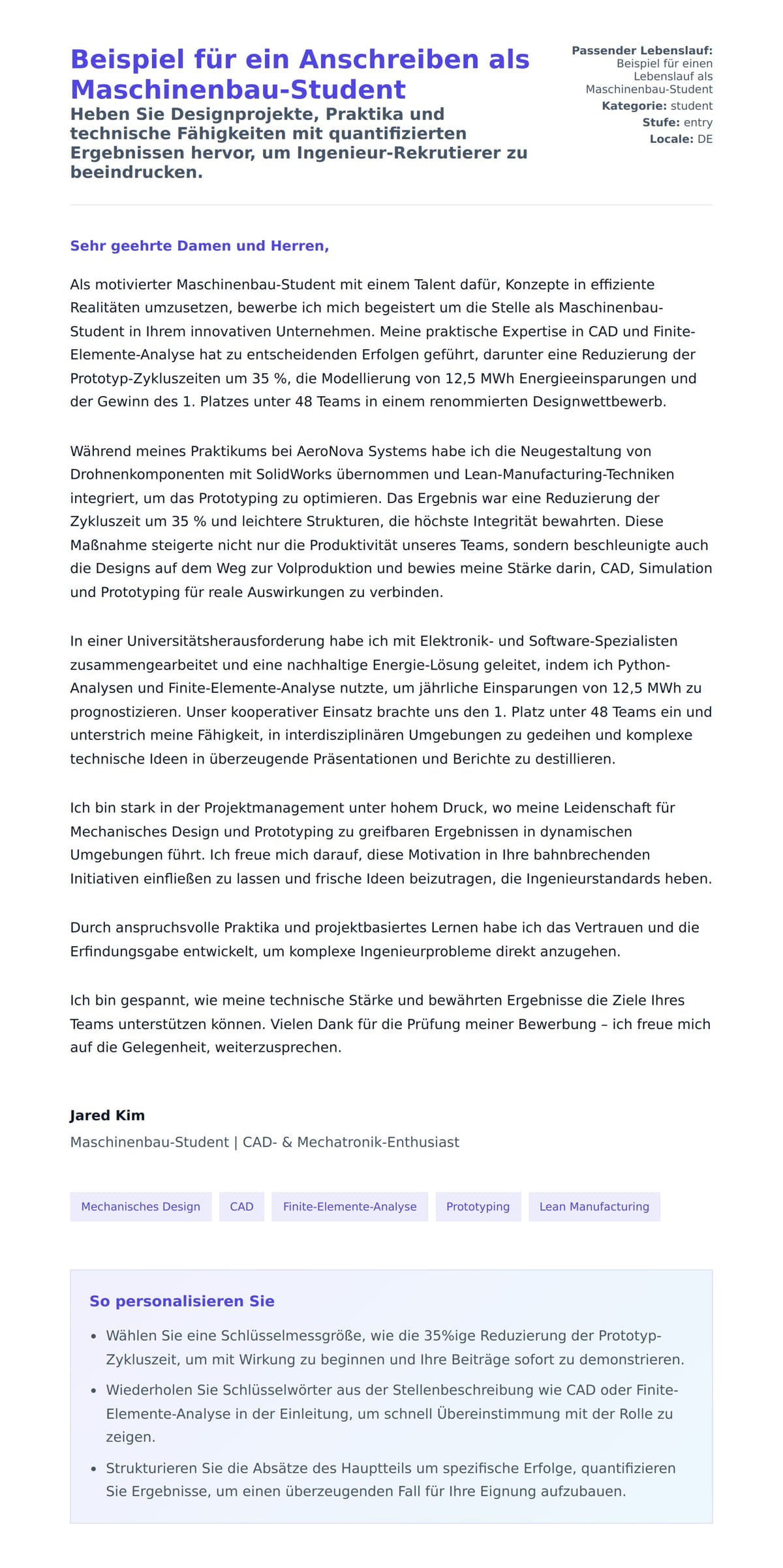 Anschreiben‑Vorschau für Beispiel für ein Anschreiben als Maschinenbau-Student