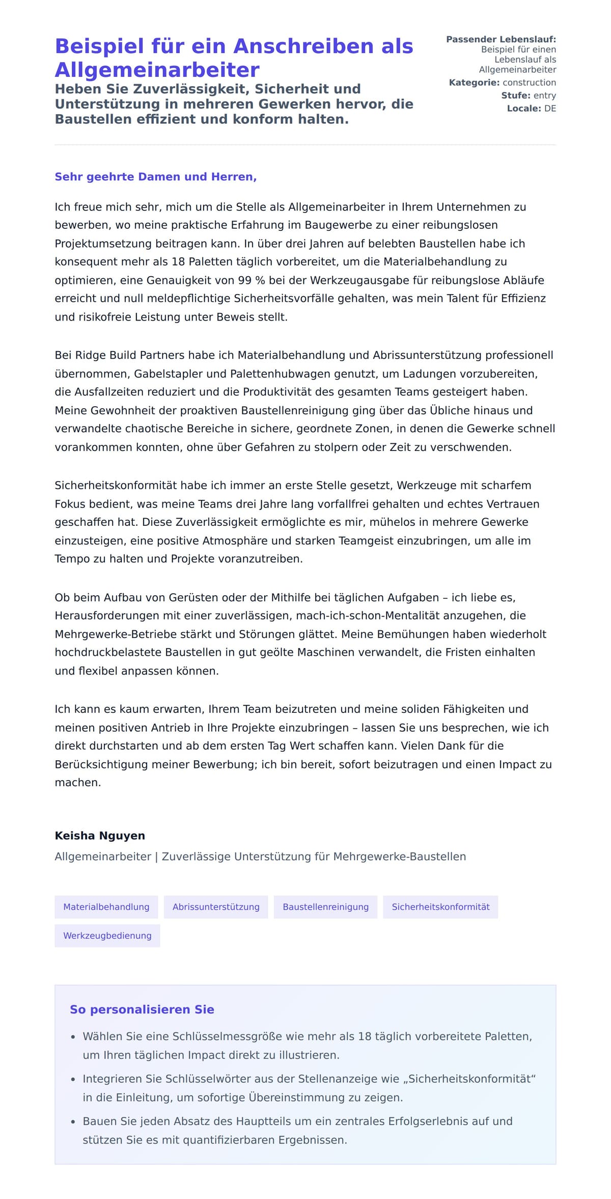 Anschreiben‑Vorschau für Beispiel für ein Anschreiben als Allgemeinarbeiter