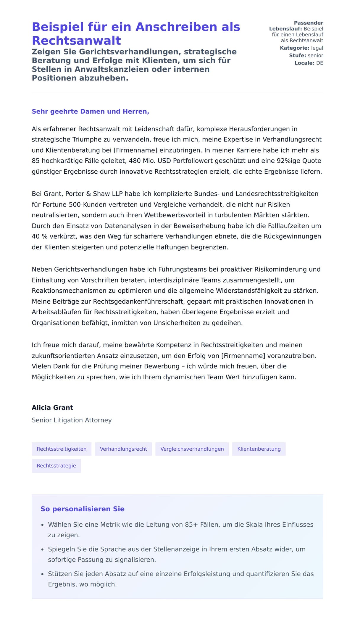 Anschreiben‑Vorschau für Beispiel für ein Anschreiben als Rechtsanwalt