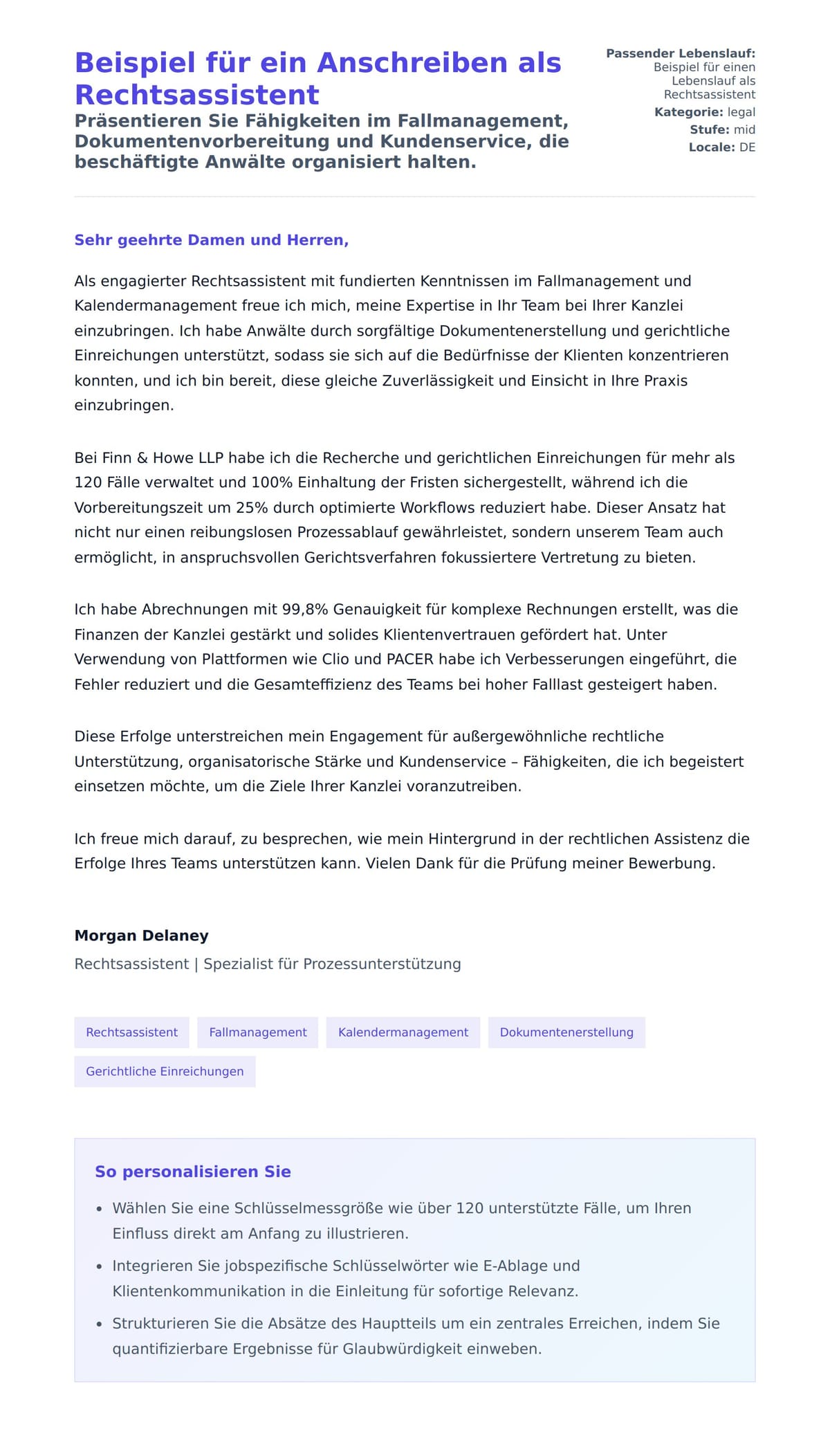 Anschreiben‑Vorschau für Beispiel für ein Anschreiben als Rechtsassistent