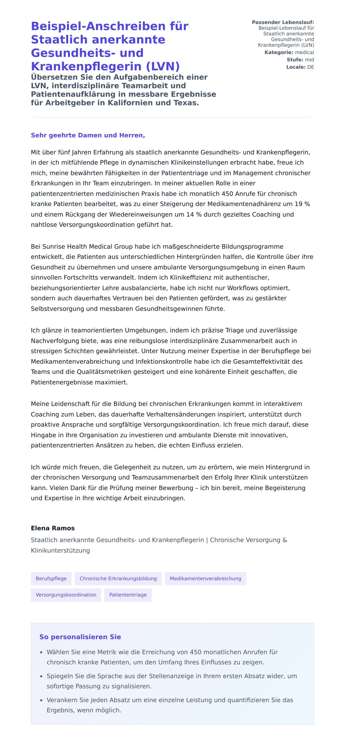 Anschreiben‑Vorschau für Beispiel-Anschreiben für Staatlich anerkannte Gesundheits- und Krankenpflegerin (LVN)