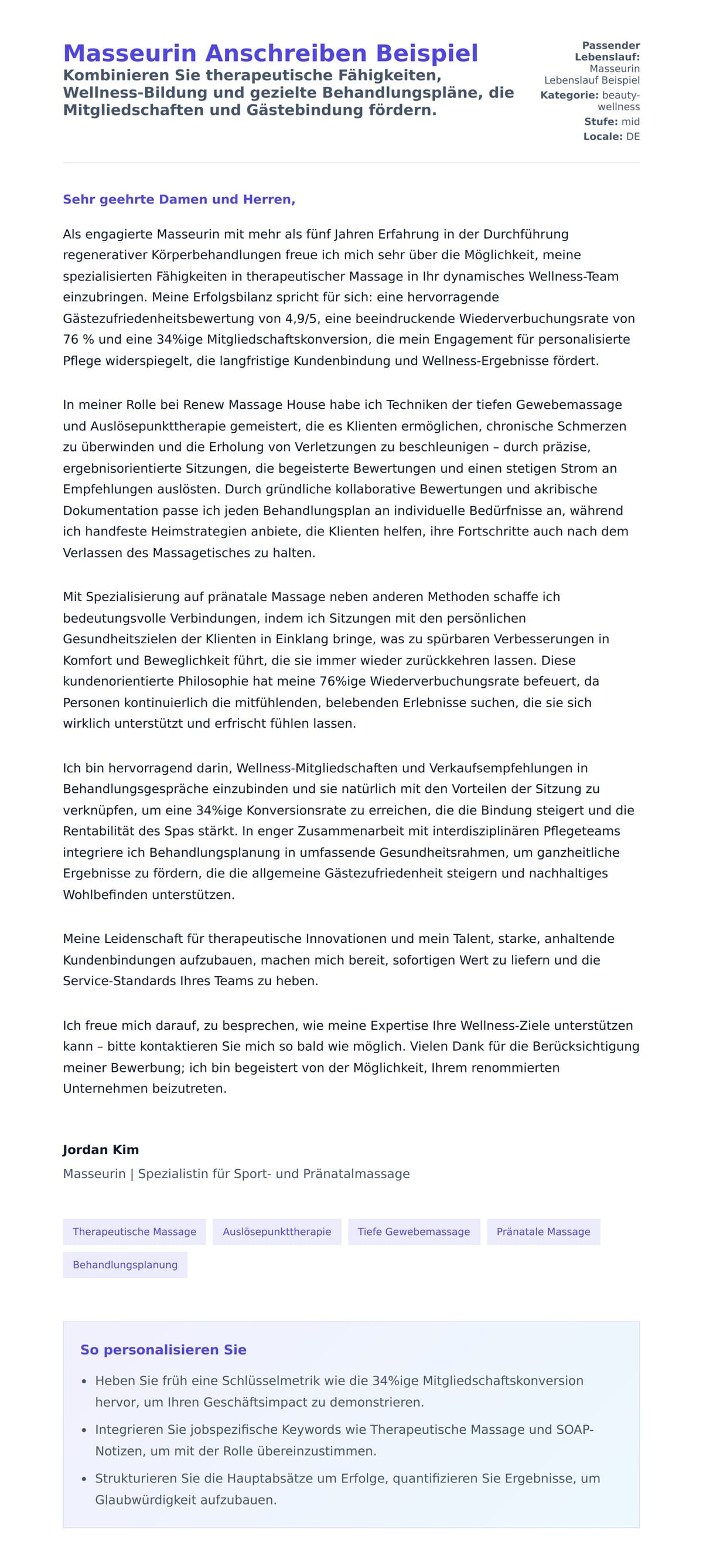 Masseurin Anschreiben Beispiel