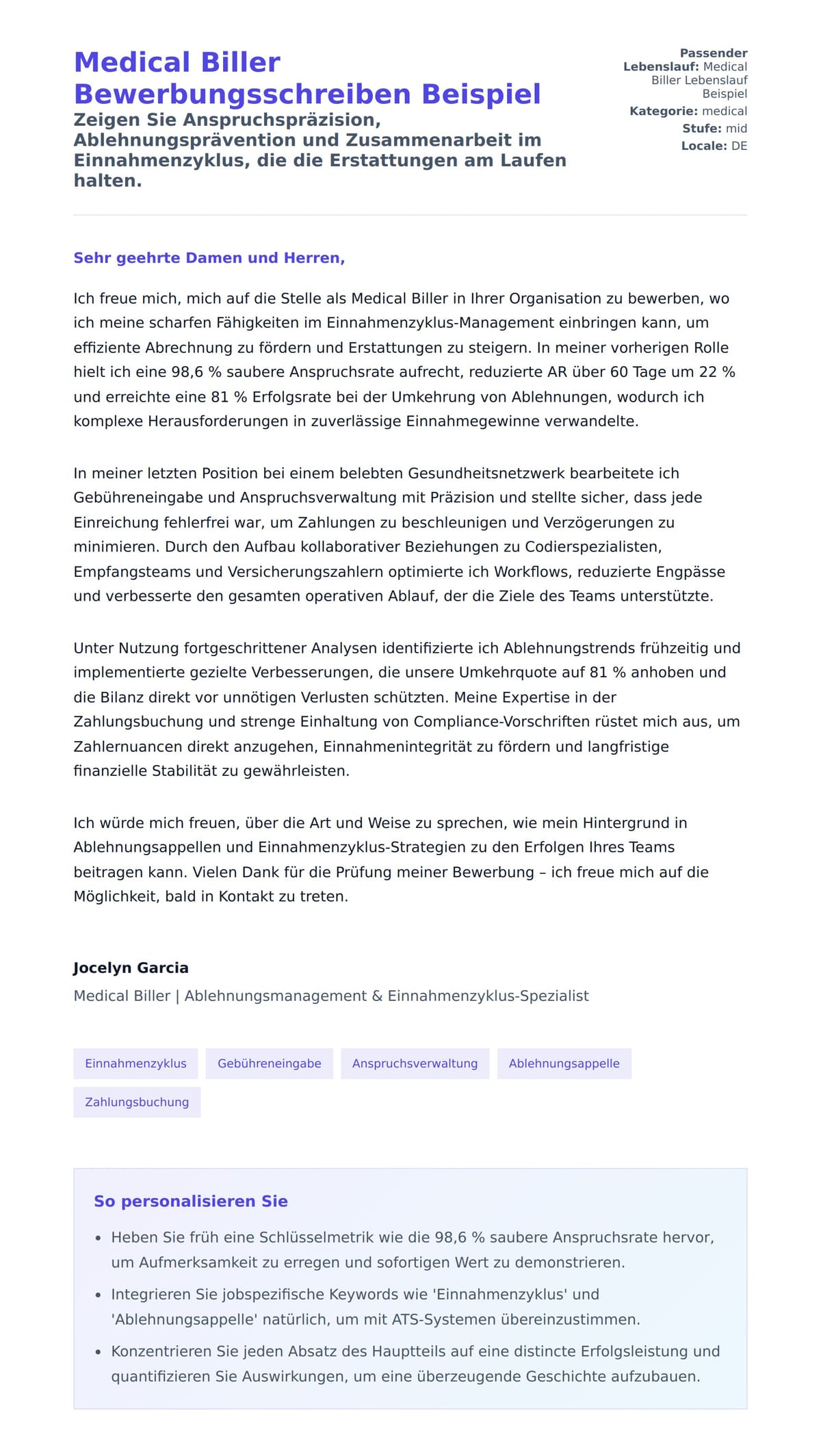 Anschreiben‑Vorschau für Medical Biller Bewerbungsschreiben Beispiel