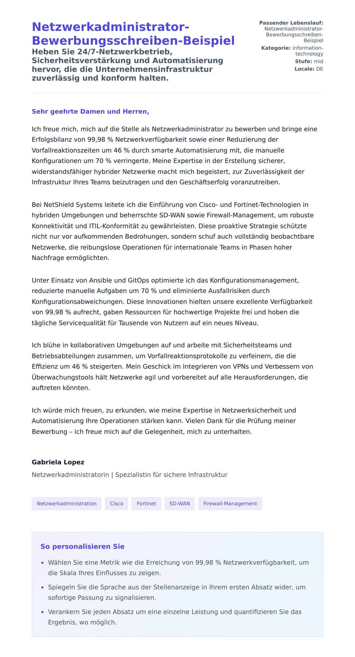 Anschreiben‑Vorschau für Netzwerkadministrator-Bewerbungsschreiben-Beispiel