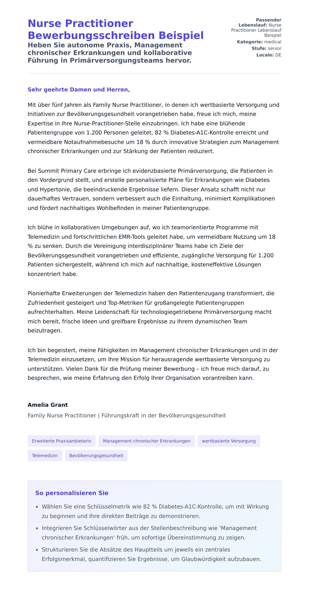 Anschreiben‑Vorschau für Nurse Practitioner Bewerbungsschreiben Beispiel