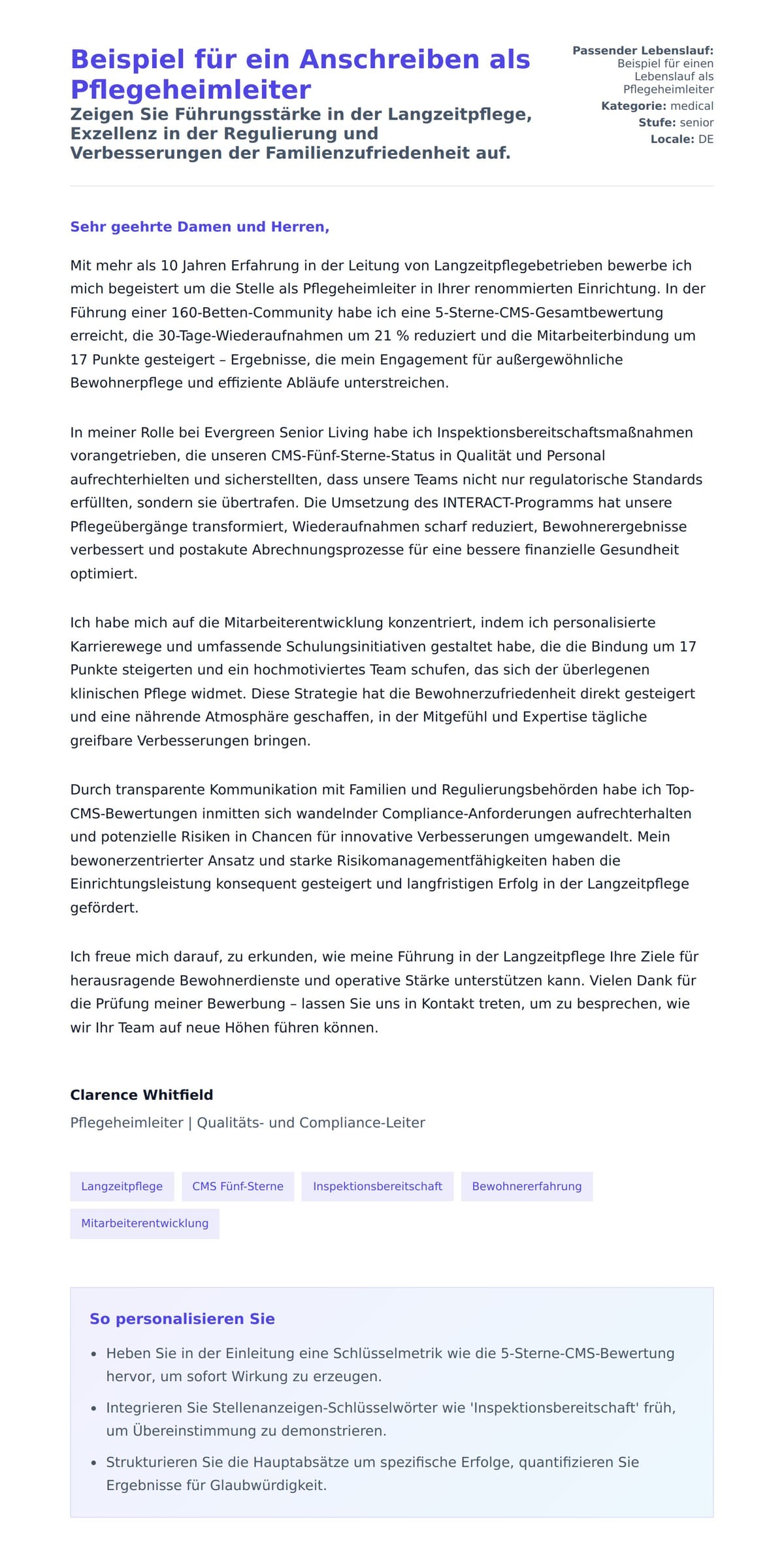 Anschreiben‑Vorschau für Beispiel für ein Anschreiben als Pflegeheimleiter