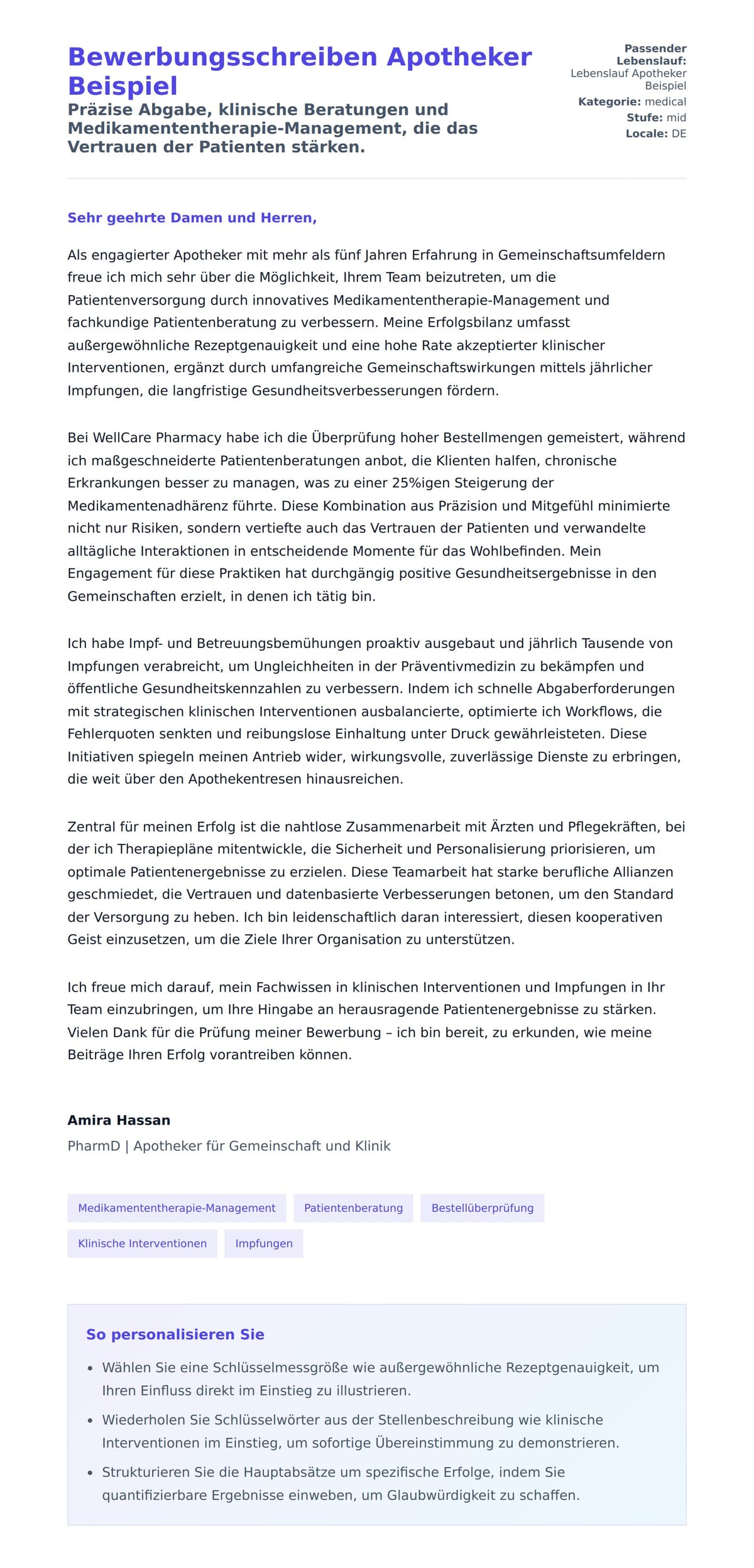 Anschreiben‑Vorschau für Bewerbungsschreiben Apotheker Beispiel