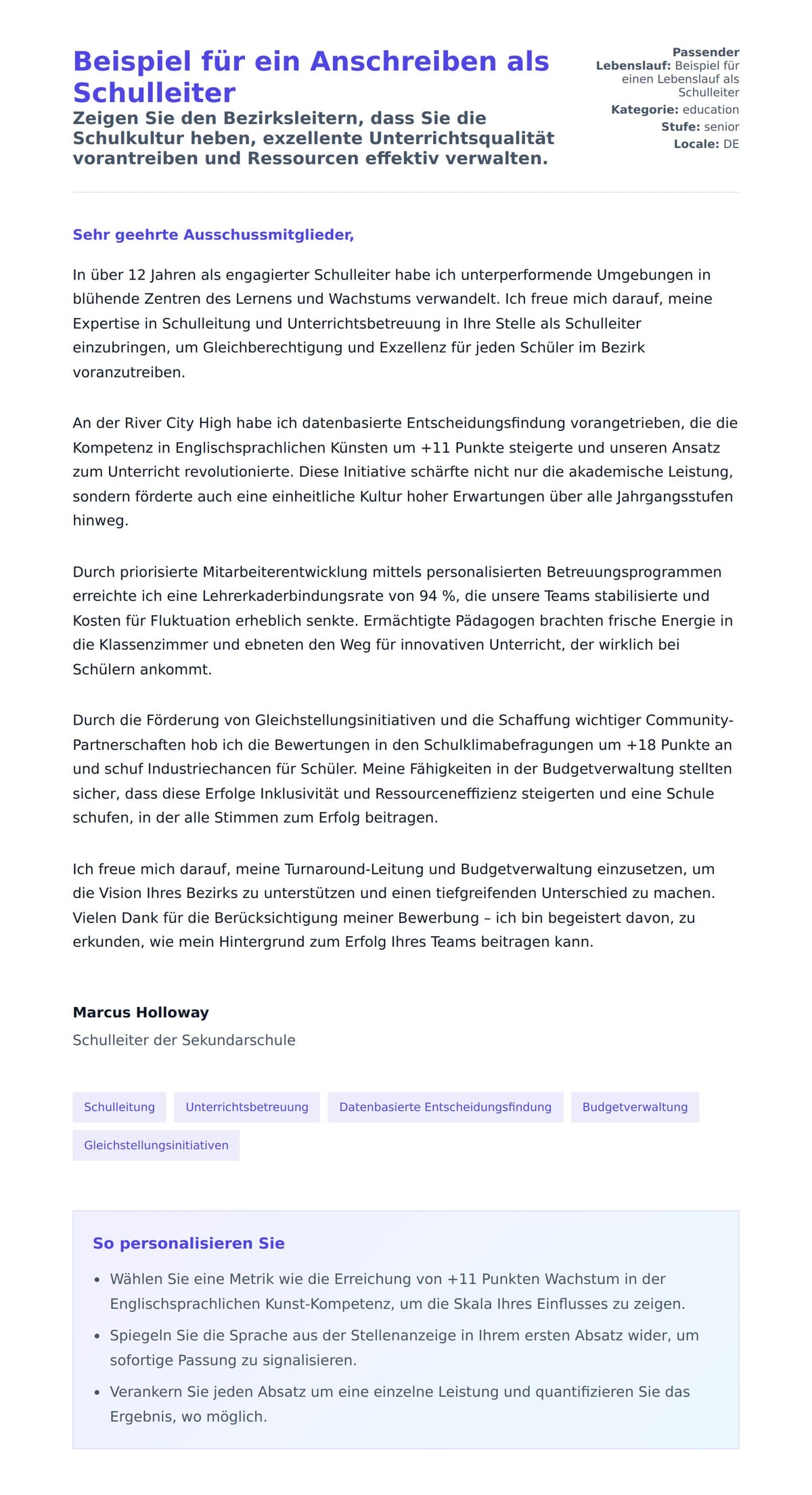 Anschreiben‑Vorschau für Beispiel für ein Anschreiben als Schulleiter