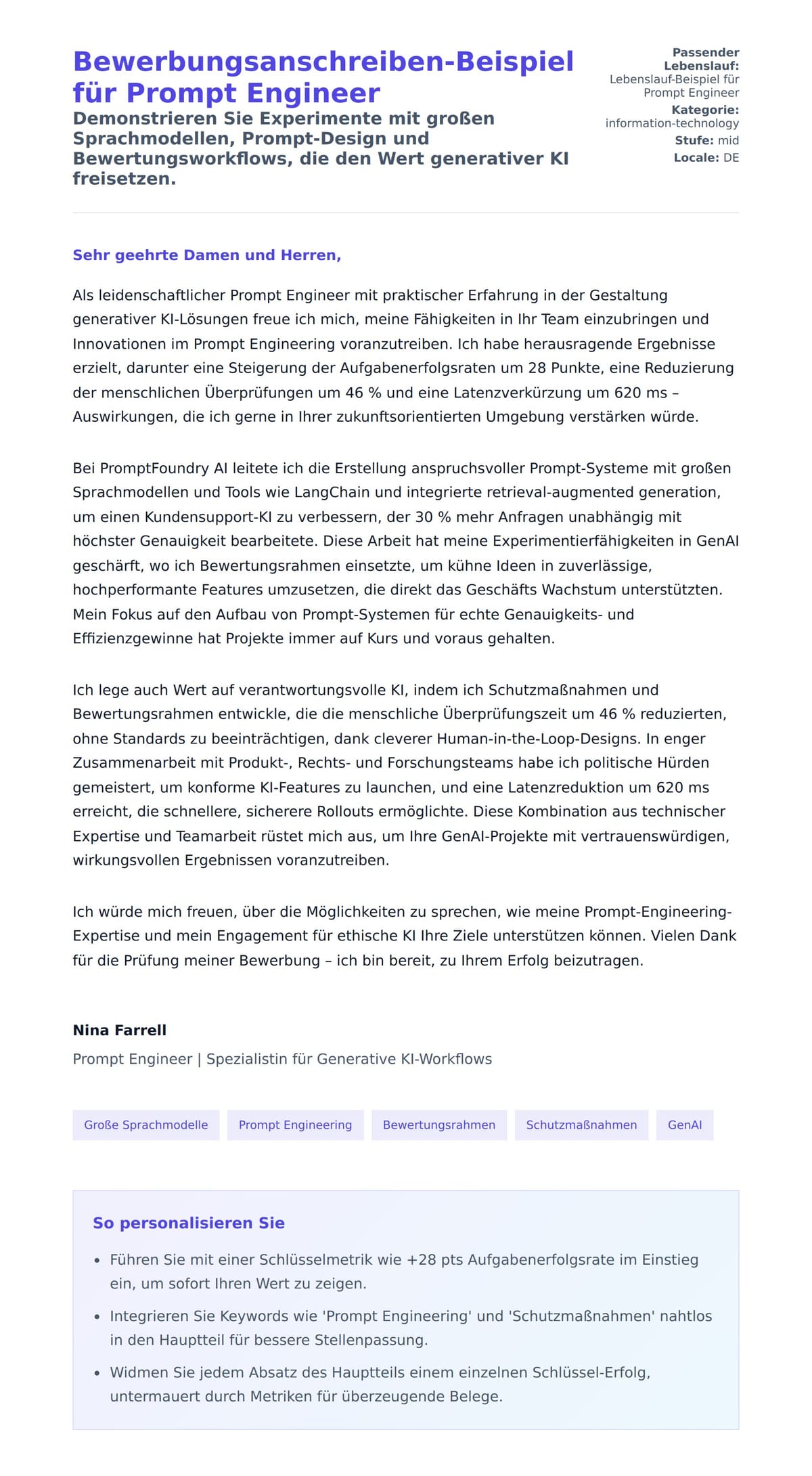 Anschreiben‑Vorschau für Bewerbungsanschreiben-Beispiel für Prompt Engineer