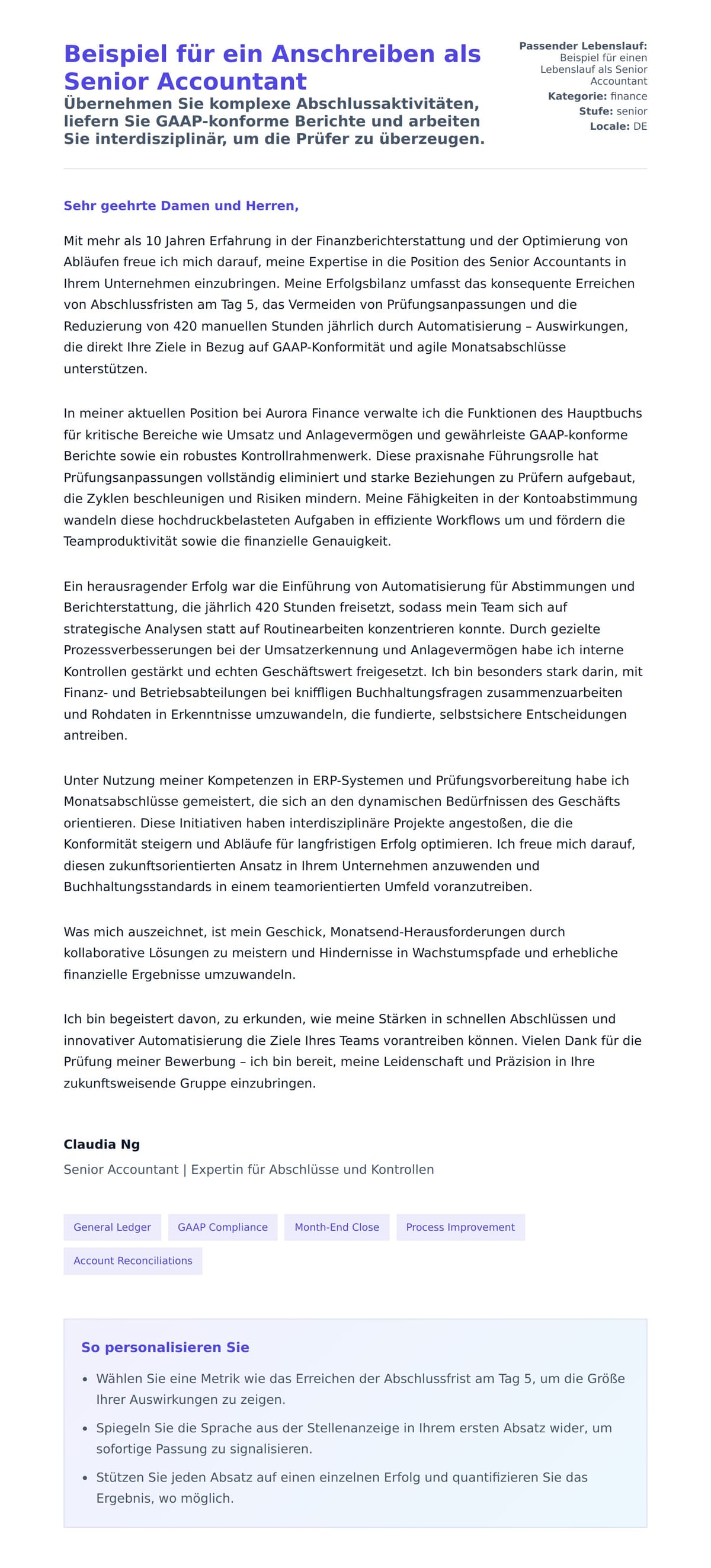 Anschreiben‑Vorschau für Beispiel für ein Anschreiben als Senior Accountant