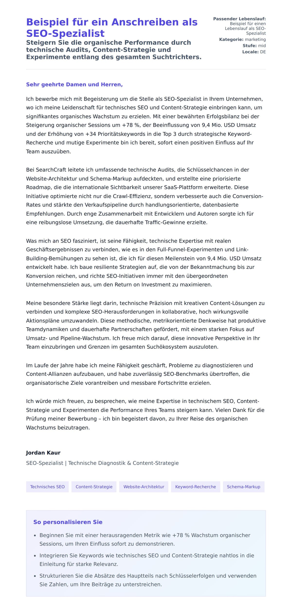 Anschreiben‑Vorschau für Beispiel für ein Anschreiben als SEO-Spezialist