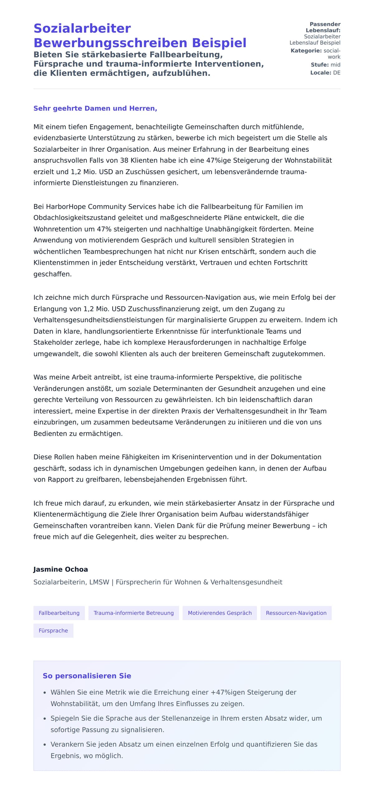 Anschreiben‑Vorschau für Sozialarbeiter Bewerbungsschreiben Beispiel