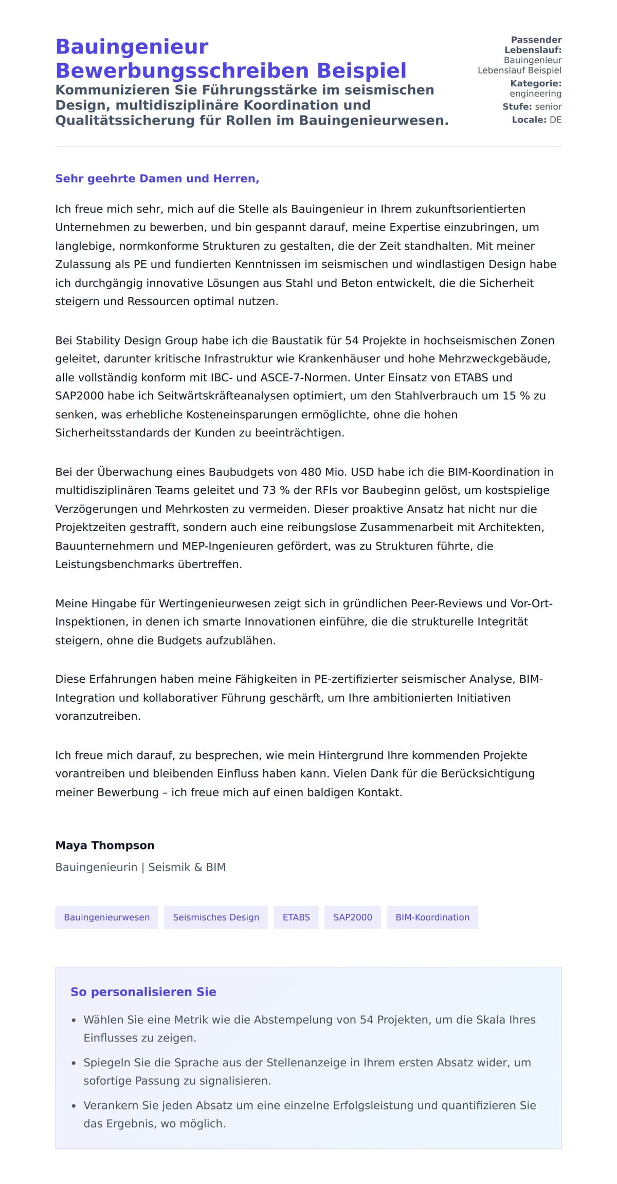 Anschreiben‑Vorschau für Bauingenieur Bewerbungsschreiben Beispiel