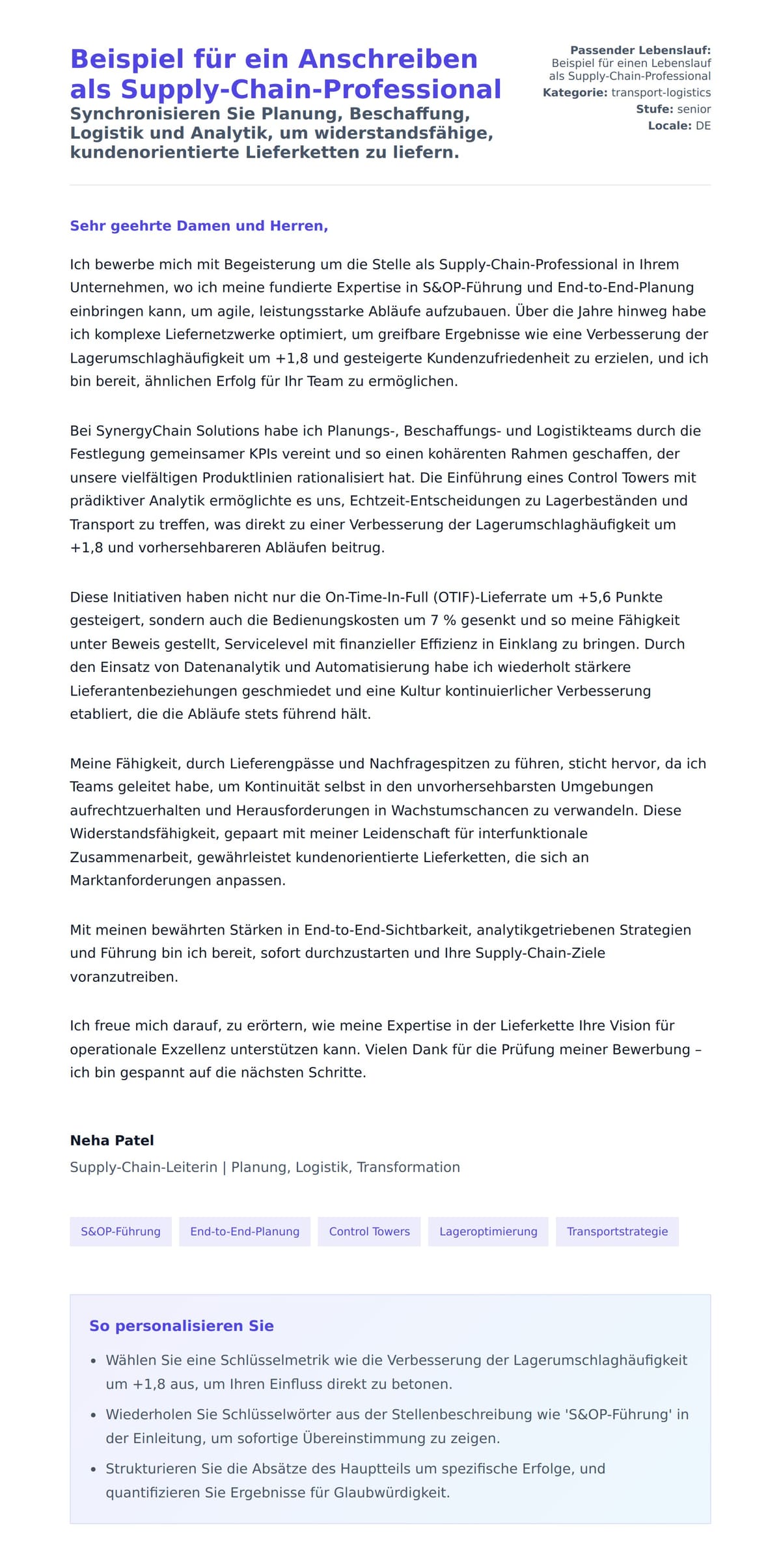 Anschreiben‑Vorschau für Beispiel für ein Anschreiben als Supply-Chain-Professional