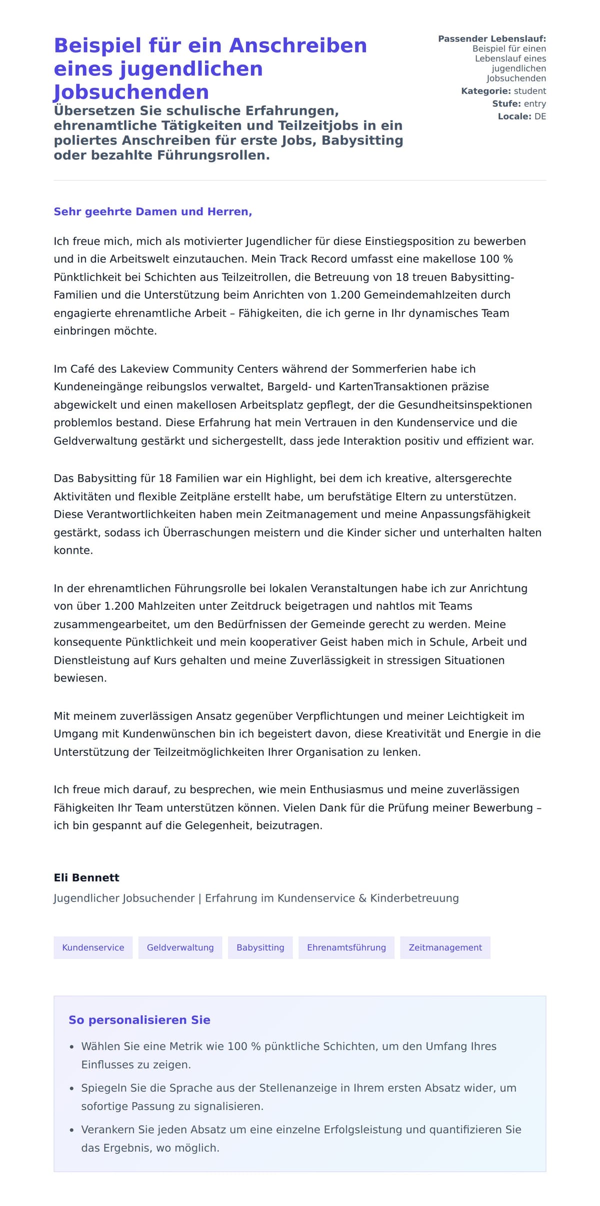 Anschreiben‑Vorschau für Beispiel für ein Anschreiben eines jugendlichen Jobsuchenden