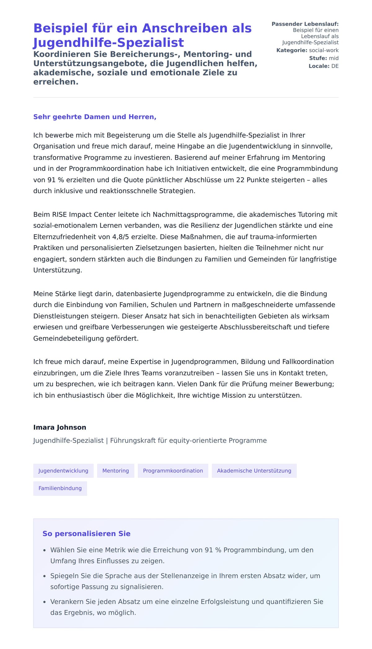 Anschreiben‑Vorschau für Beispiel für ein Anschreiben als Jugendhilfe-Spezialist