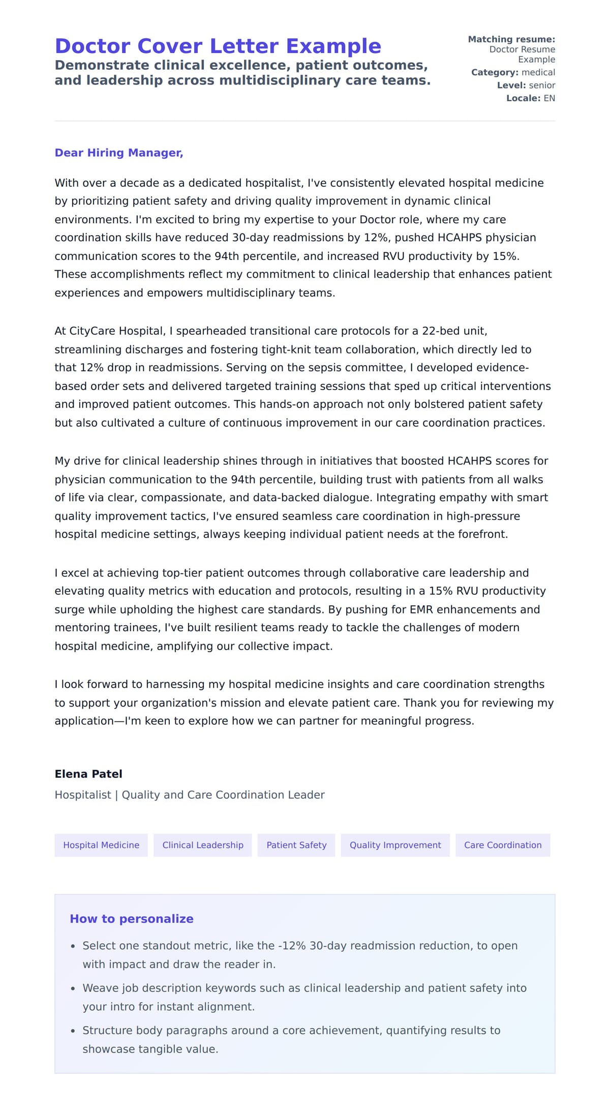 Cover Letter preview for Doctor Cover Letter Example