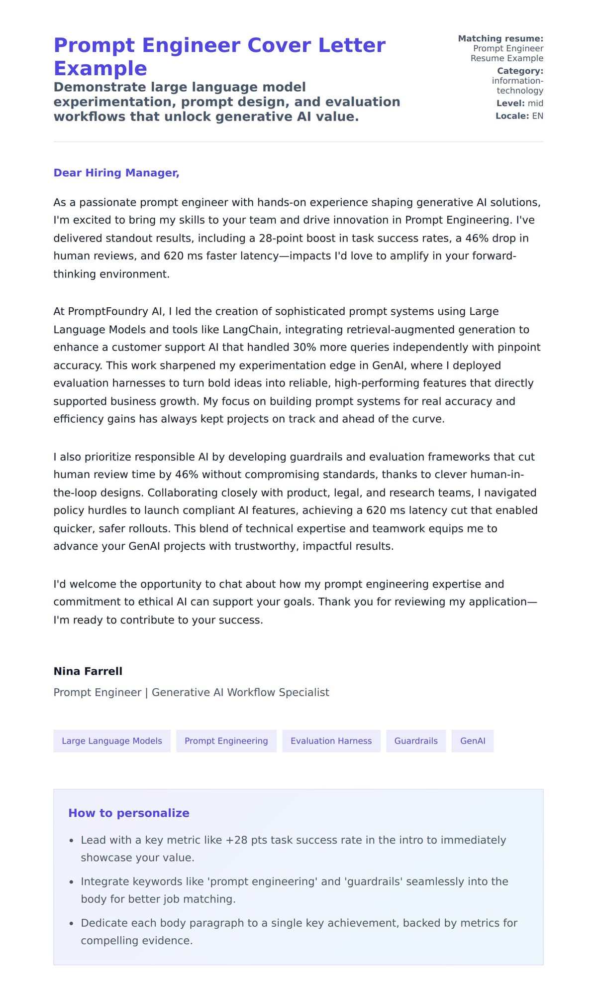 Cover Letter preview for Prompt Engineer Cover Letter Example