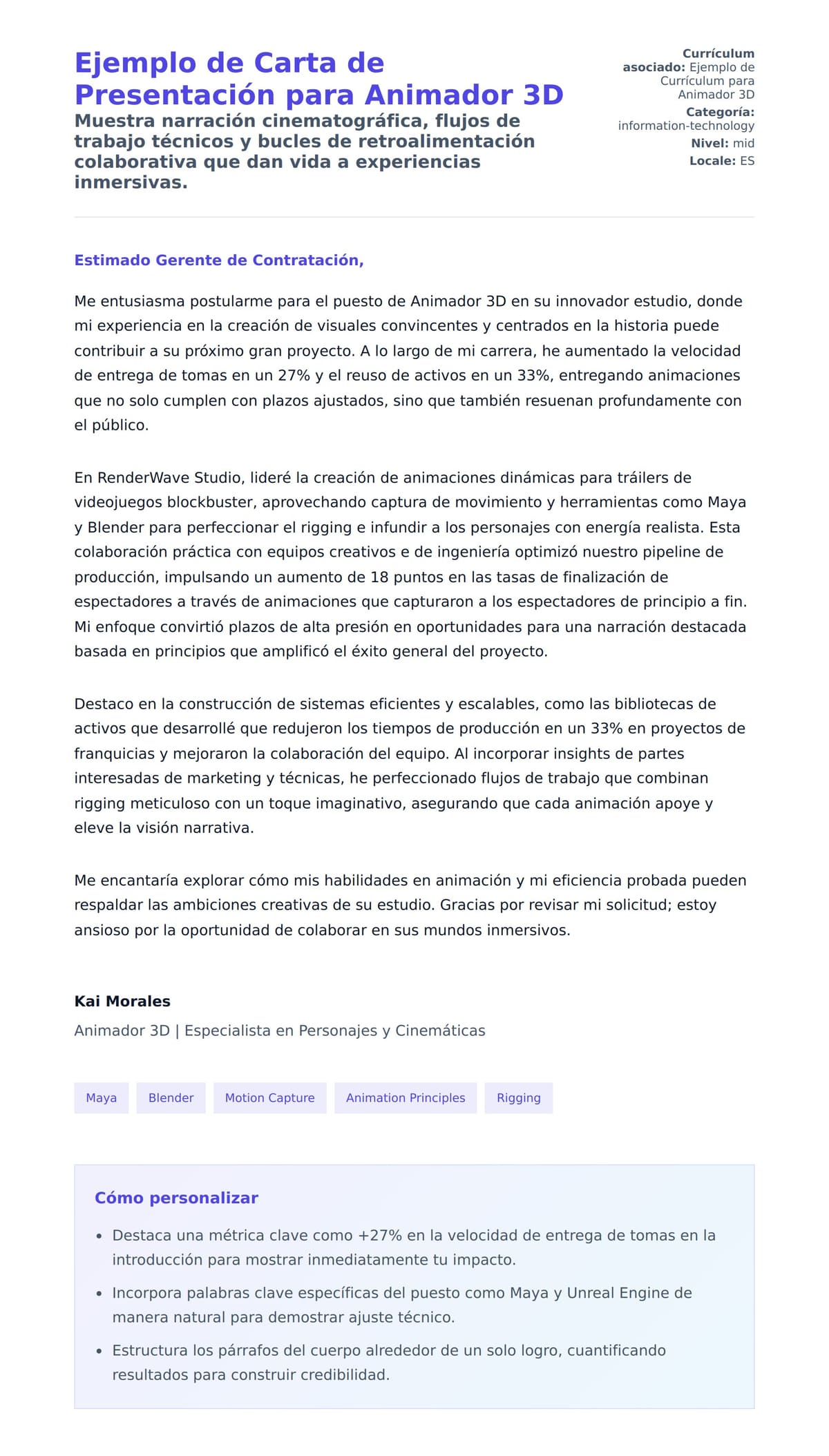 Vista previa de la carta para Ejemplo de Carta de Presentación para Animador 3D