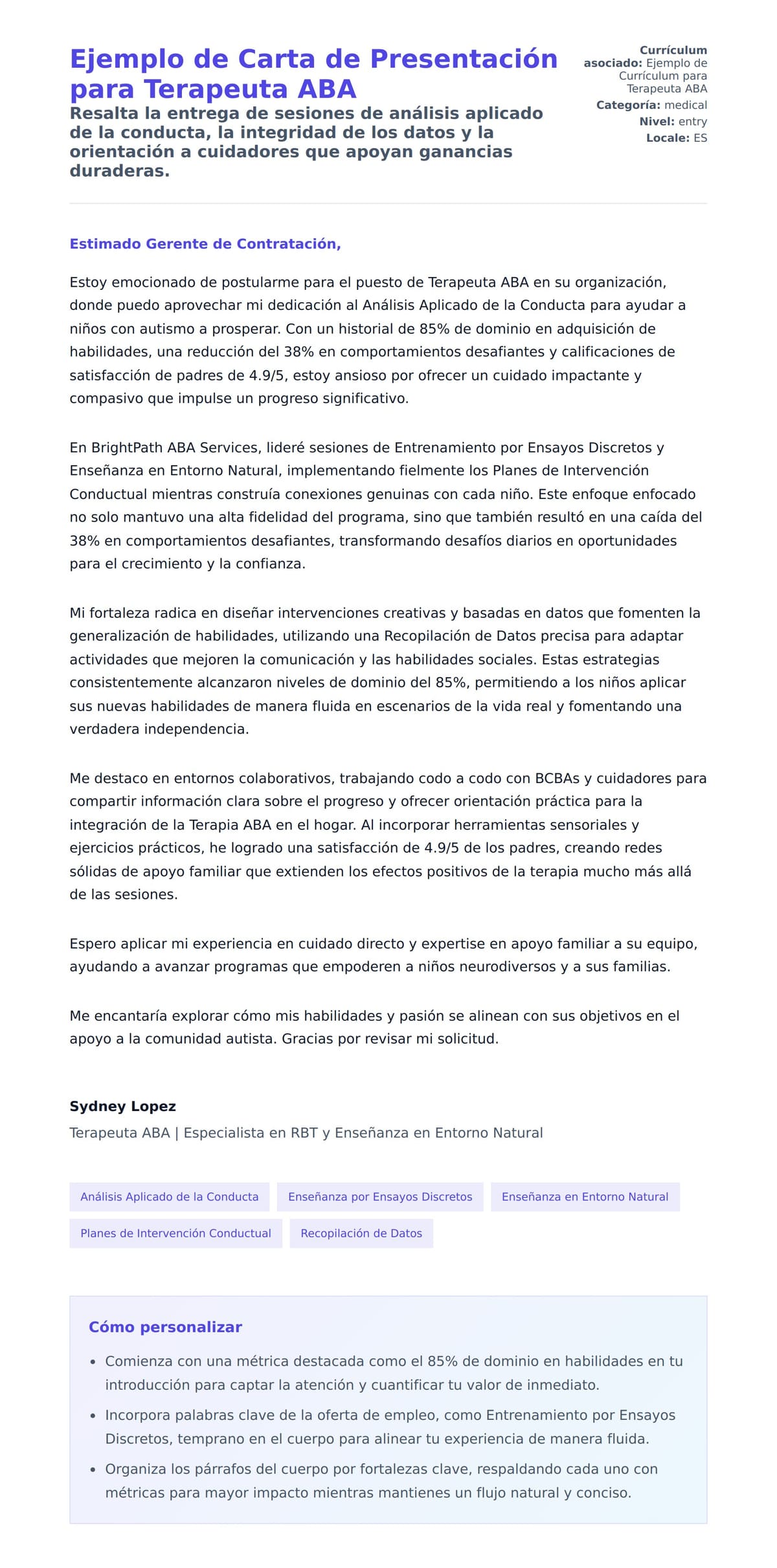 Vista previa de la carta para Ejemplo de Carta de Presentación para Terapeuta ABA