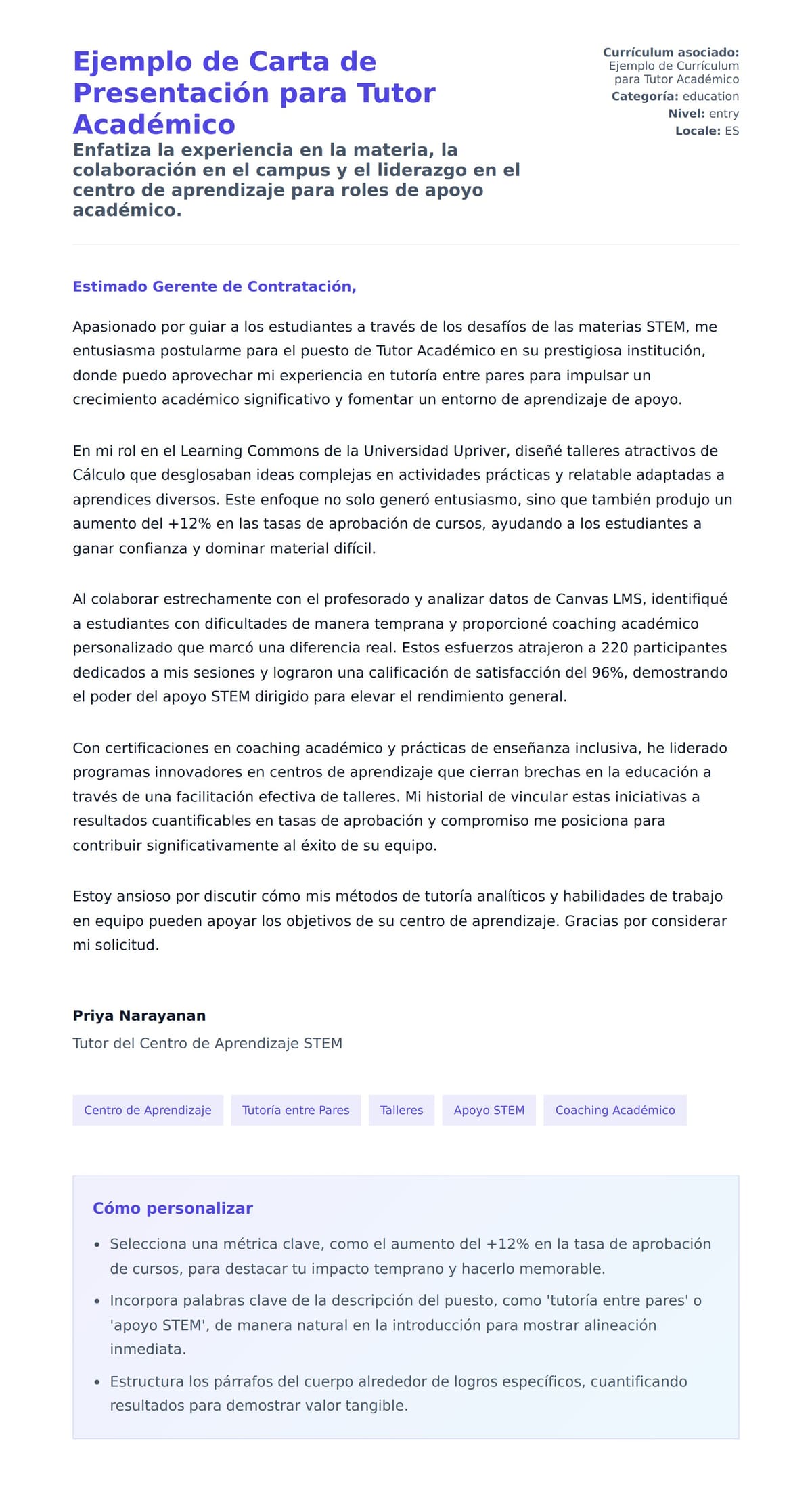 Vista previa de la carta para Ejemplo de Carta de Presentación para Tutor Académico