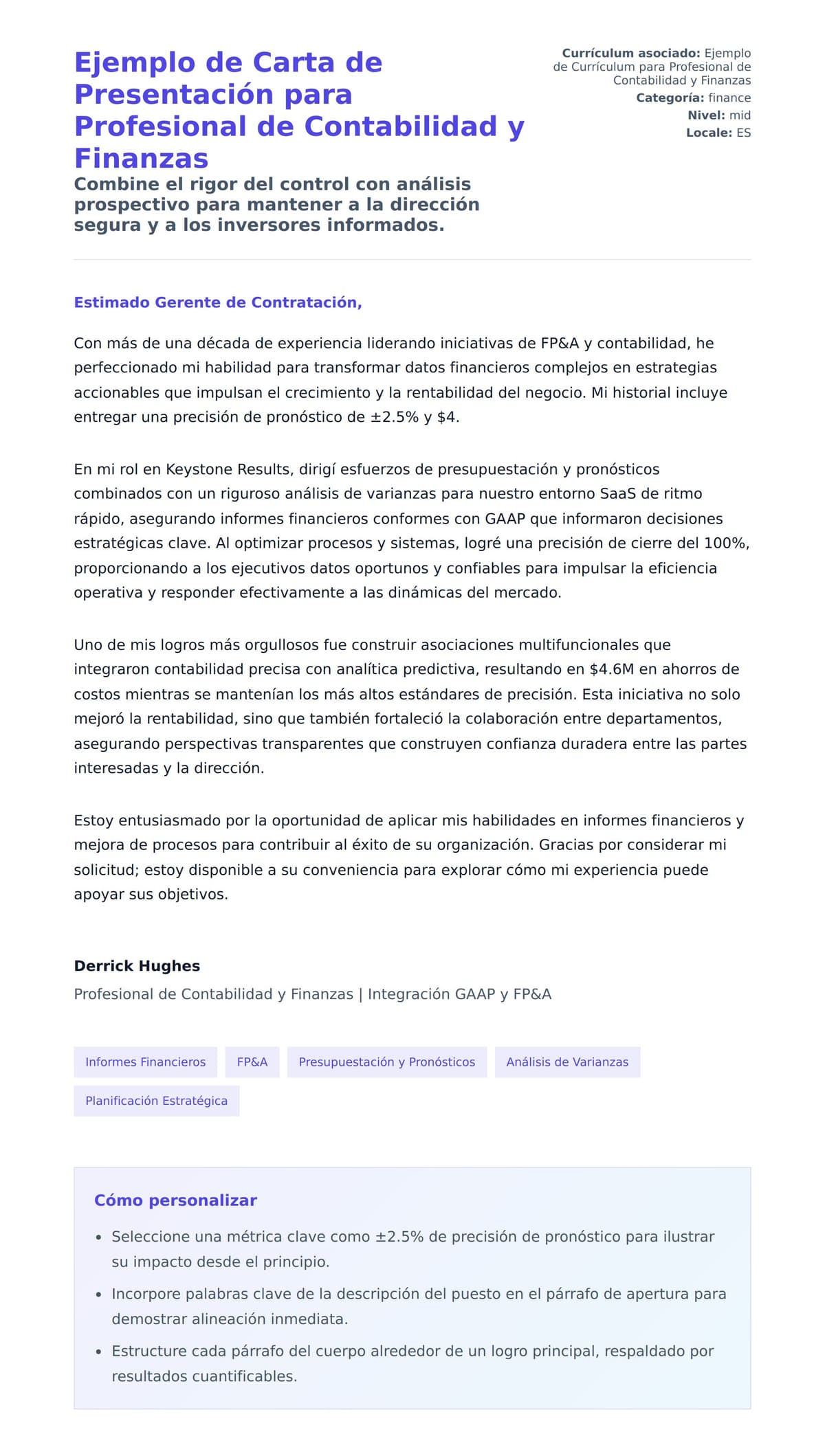 Vista previa de la carta para Ejemplo de Carta de Presentación para Profesional de Contabilidad y Finanzas