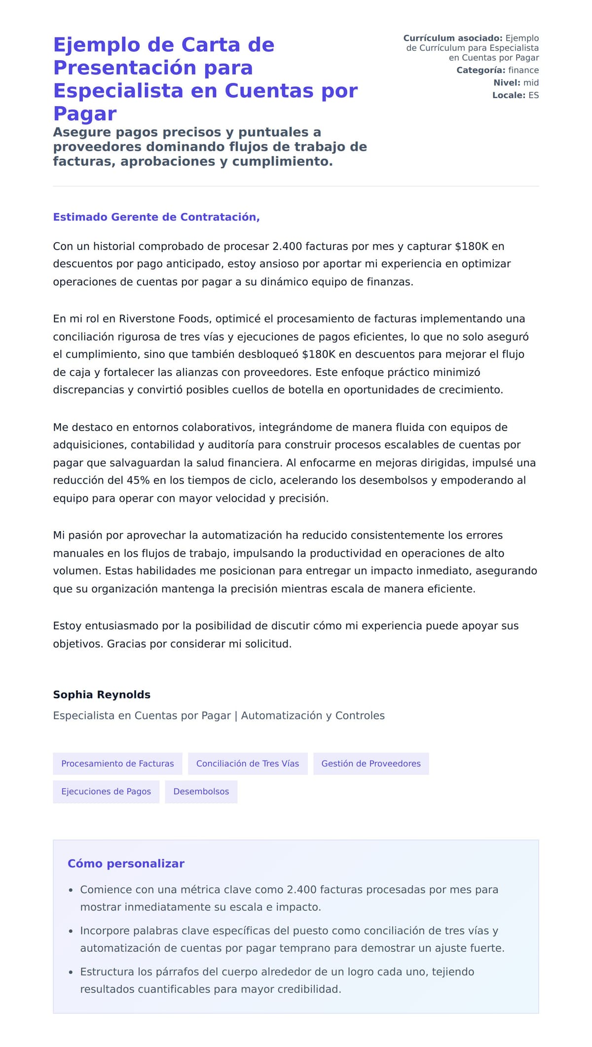 Vista previa de la carta para Ejemplo de Carta de Presentación para Especialista en Cuentas por Pagar