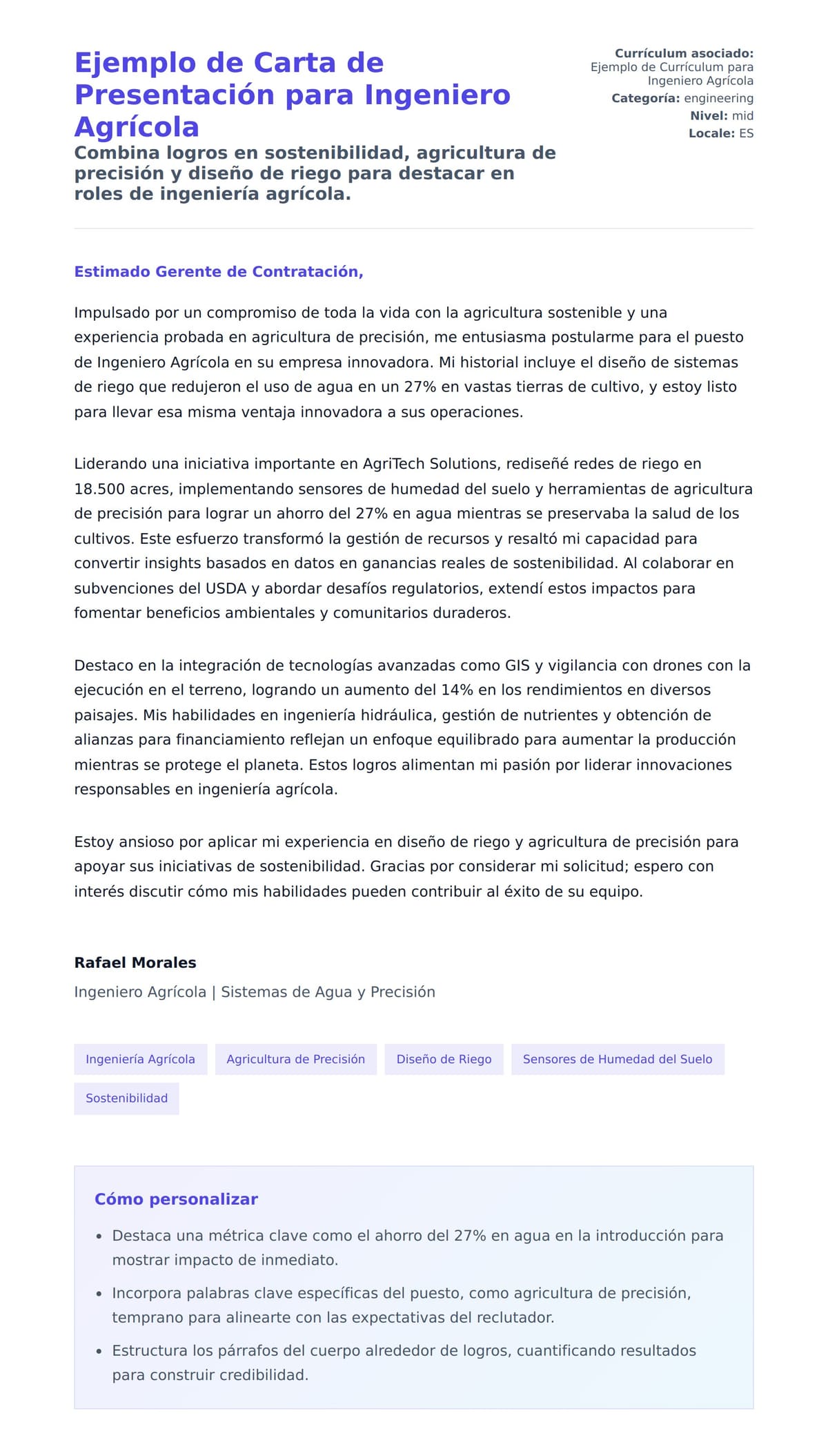 Vista previa de la carta para Ejemplo de Carta de Presentación para Ingeniero Agrícola