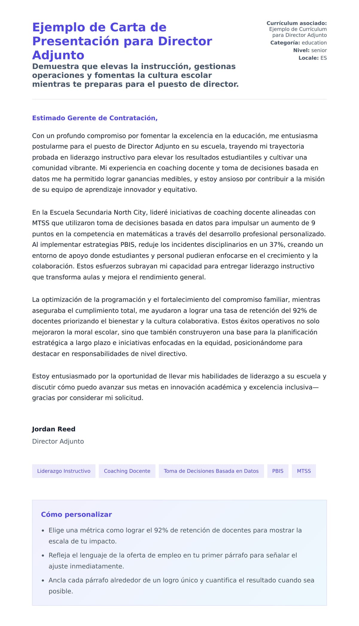 Vista previa de la carta para Ejemplo de Carta de Presentación para Director Adjunto