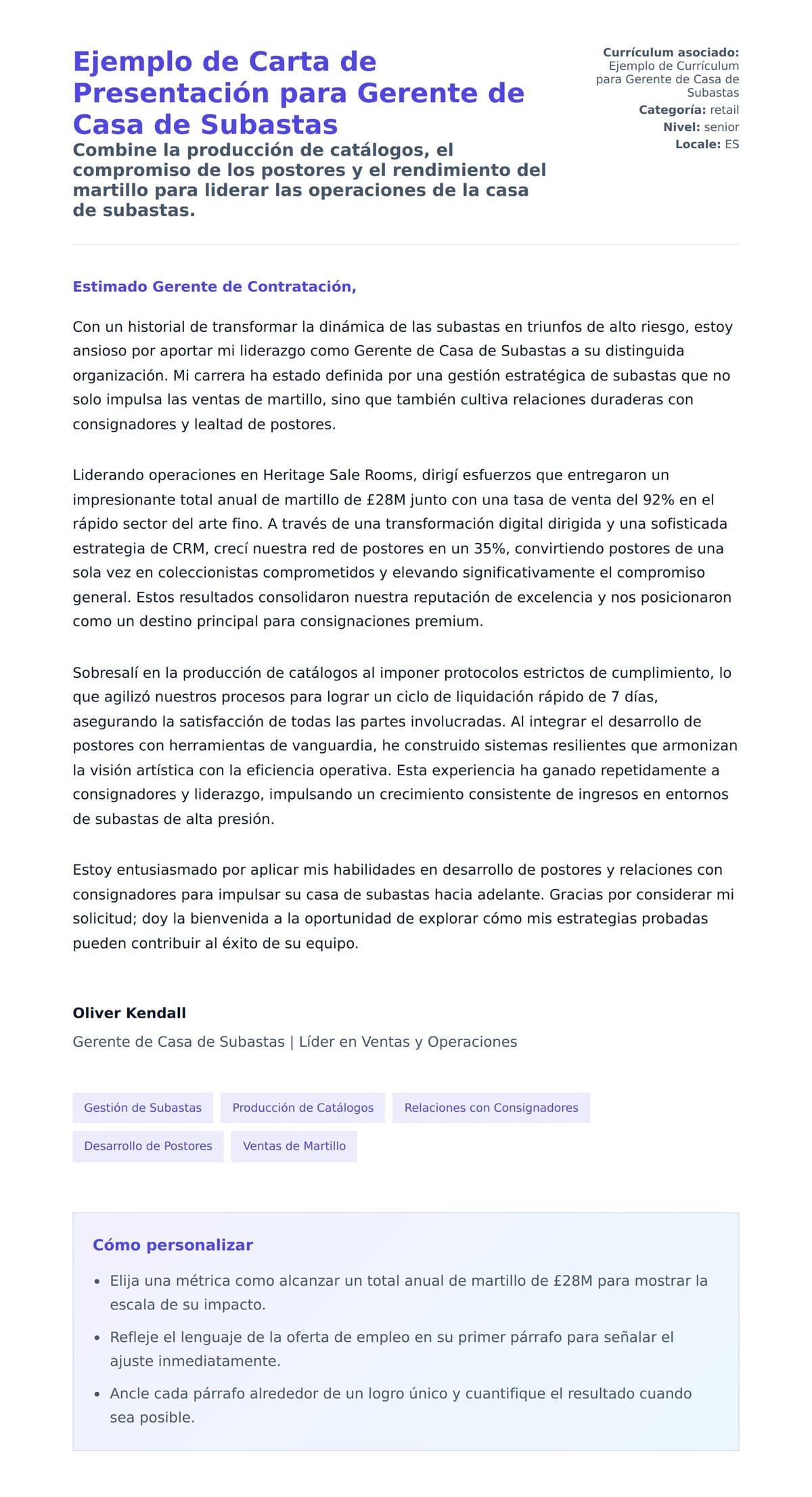 Vista previa de la carta para Ejemplo de Carta de Presentación para Gerente de Casa de Subastas
