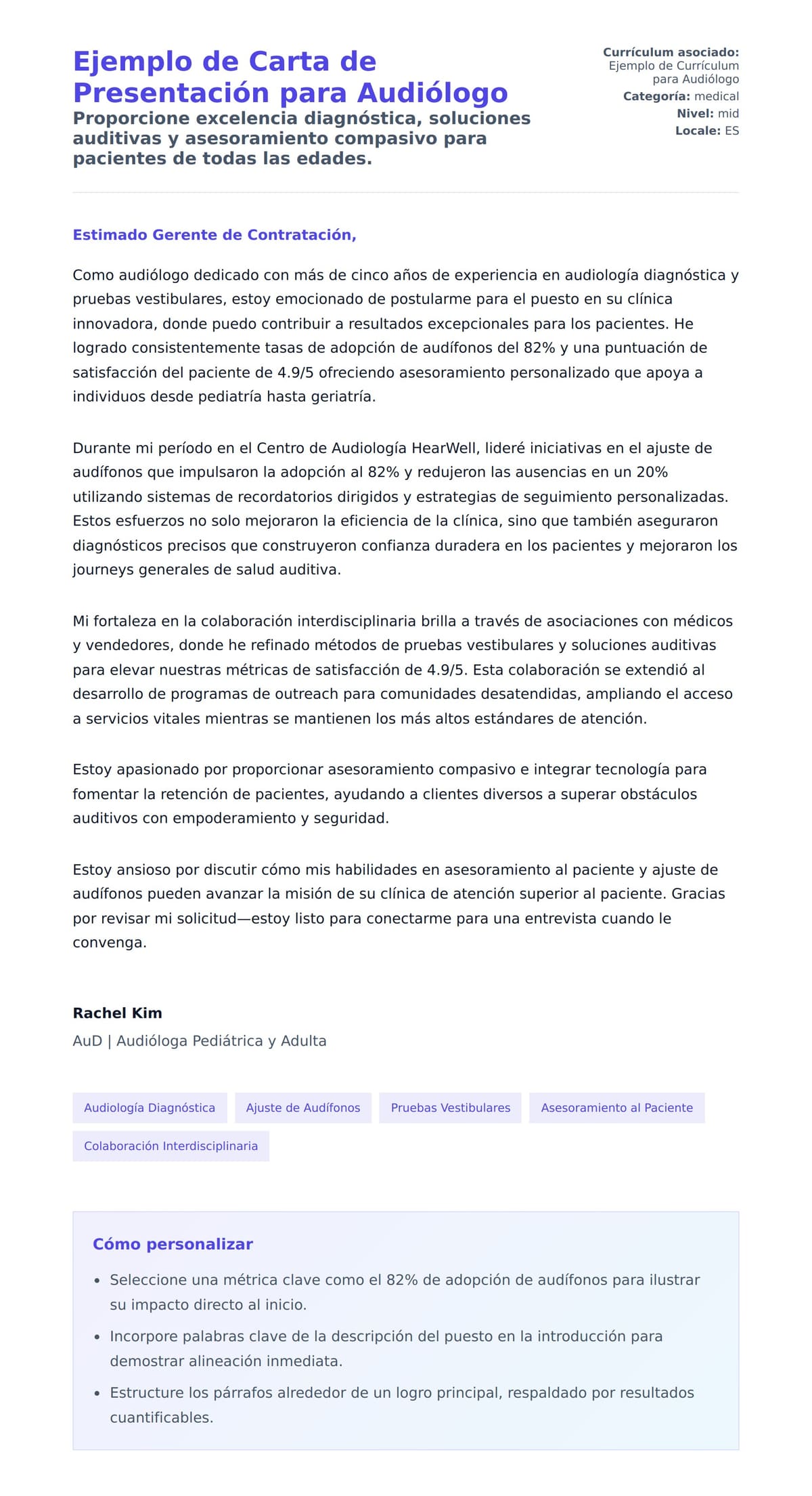 Vista previa de la carta para Ejemplo de Carta de Presentación para Audiólogo