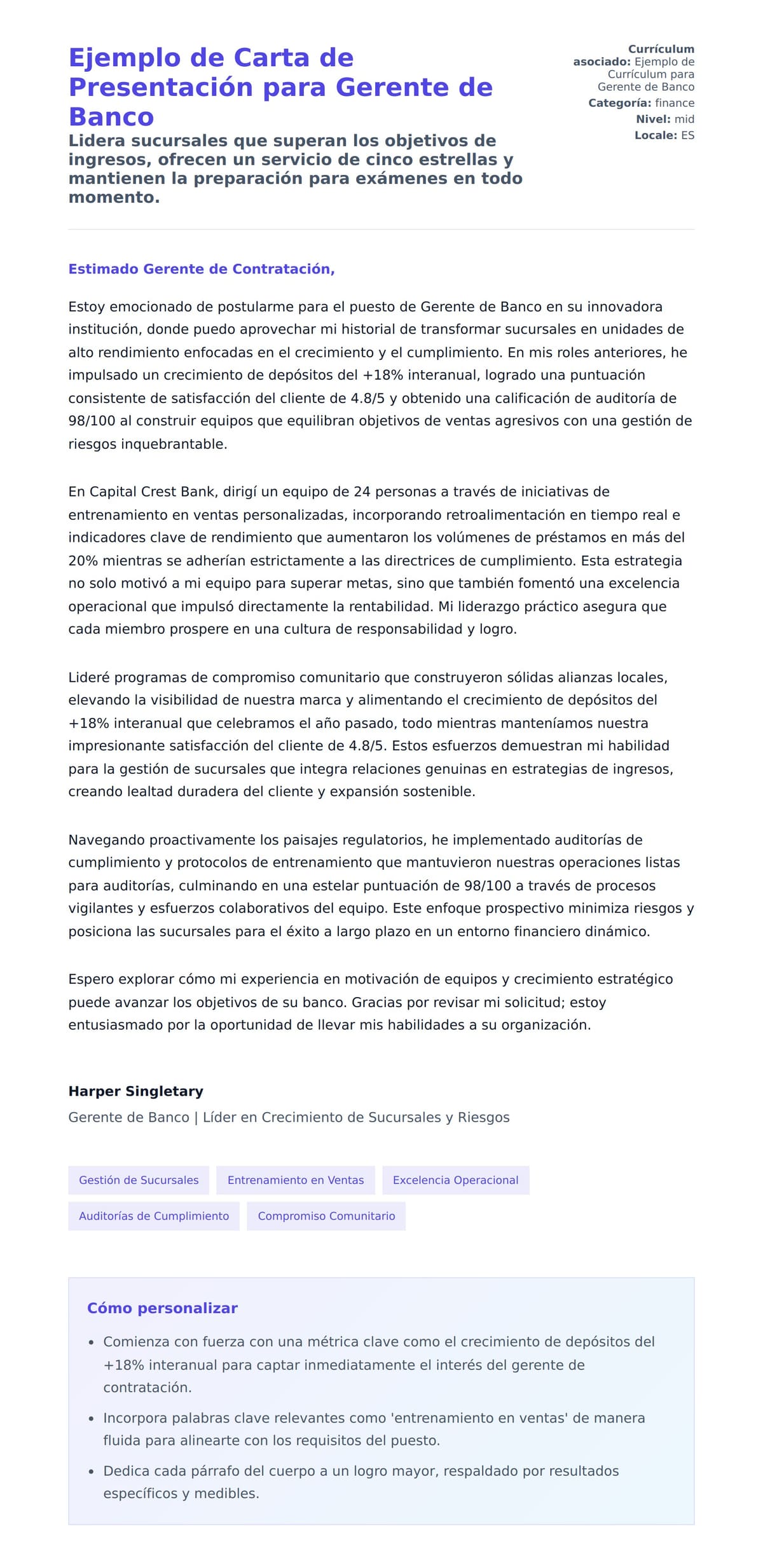 Vista previa de la carta para Ejemplo de Carta de Presentación para Gerente de Banco