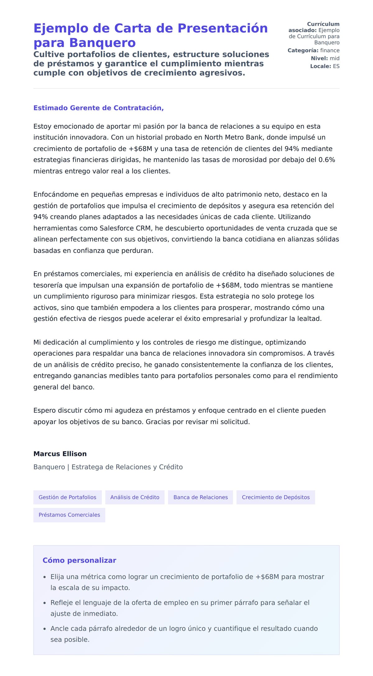 Vista previa de la carta para Ejemplo de Carta de Presentación para Banquero