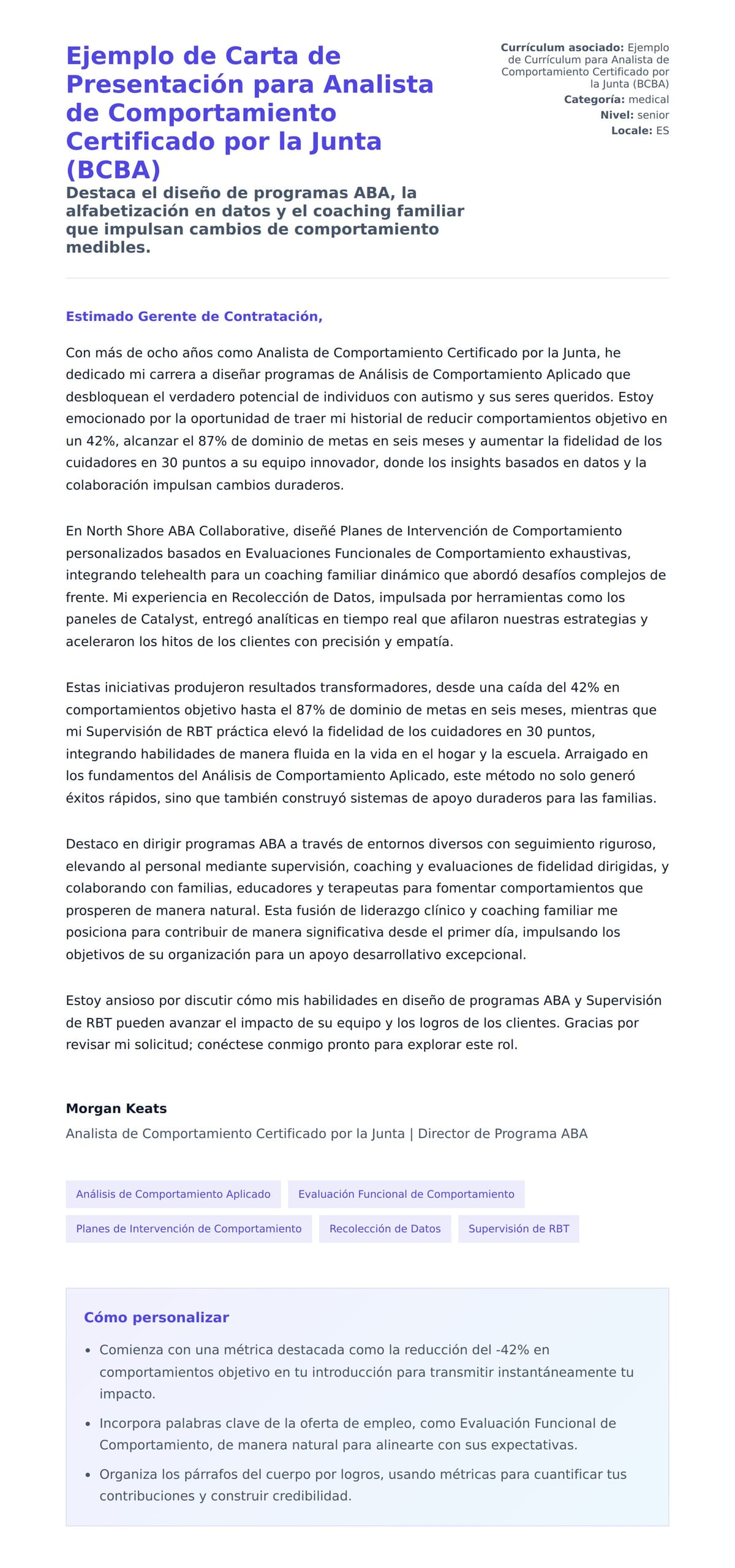 Vista previa de la carta para Ejemplo de Carta de Presentación para Analista de Comportamiento Certificado por la Junta (BCBA)