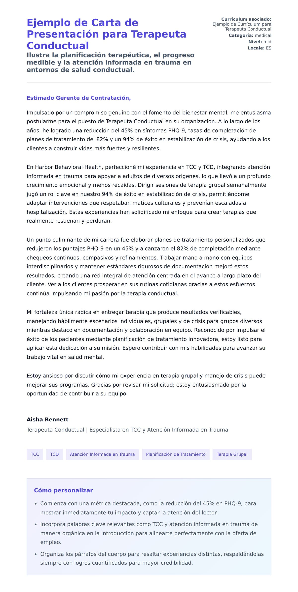 Vista previa de la carta para Ejemplo de Carta de Presentación para Terapeuta Conductual