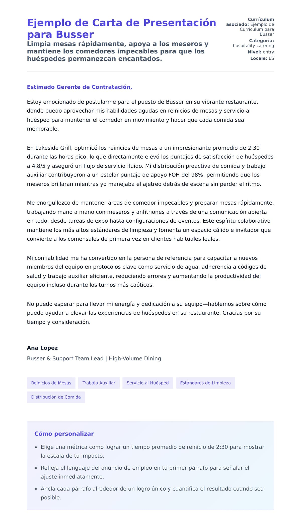 Vista previa de la carta para Ejemplo de Carta de Presentación para Busser