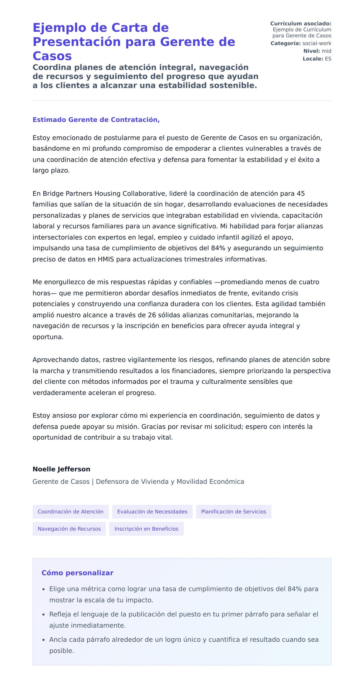 Vista previa de la carta para Ejemplo de Carta de Presentación para Gerente de Casos