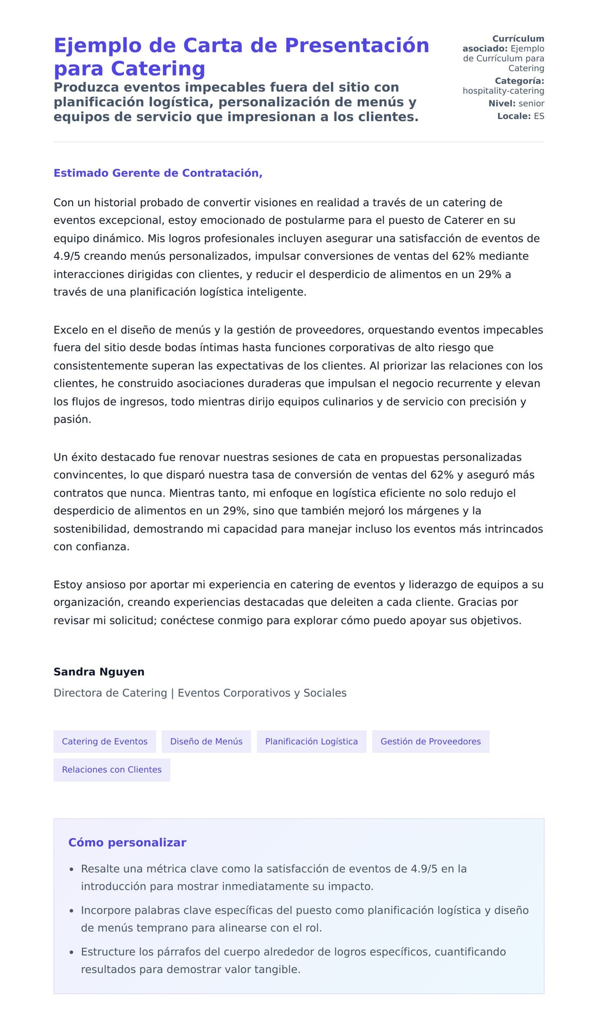 Vista previa de la carta para Ejemplo de Carta de Presentación para Catering