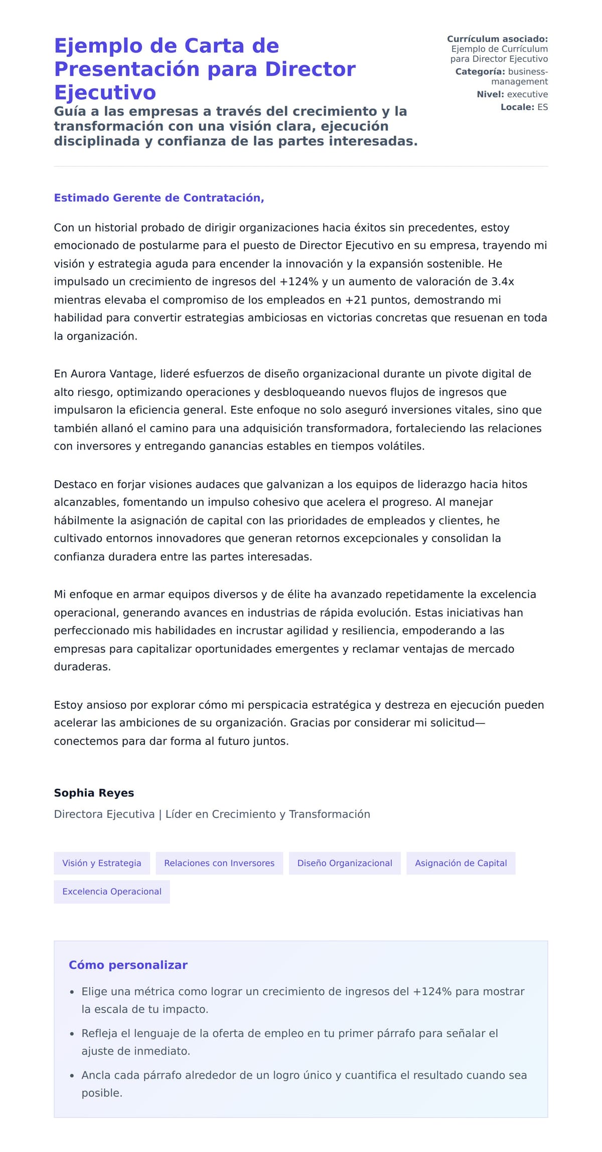 Vista previa de la carta para Ejemplo de Carta de Presentación para Director Ejecutivo