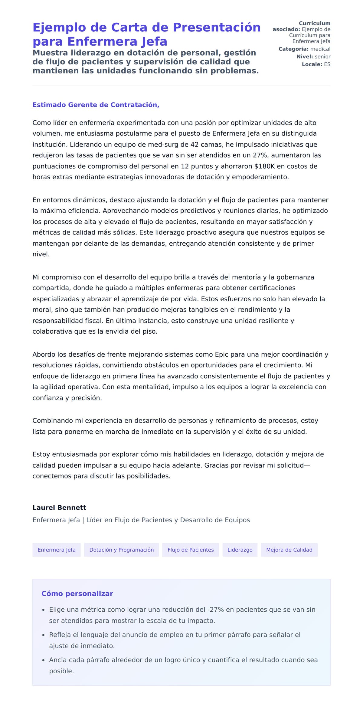 Vista previa de la carta para Ejemplo de Carta de Presentación para Enfermera Jefa