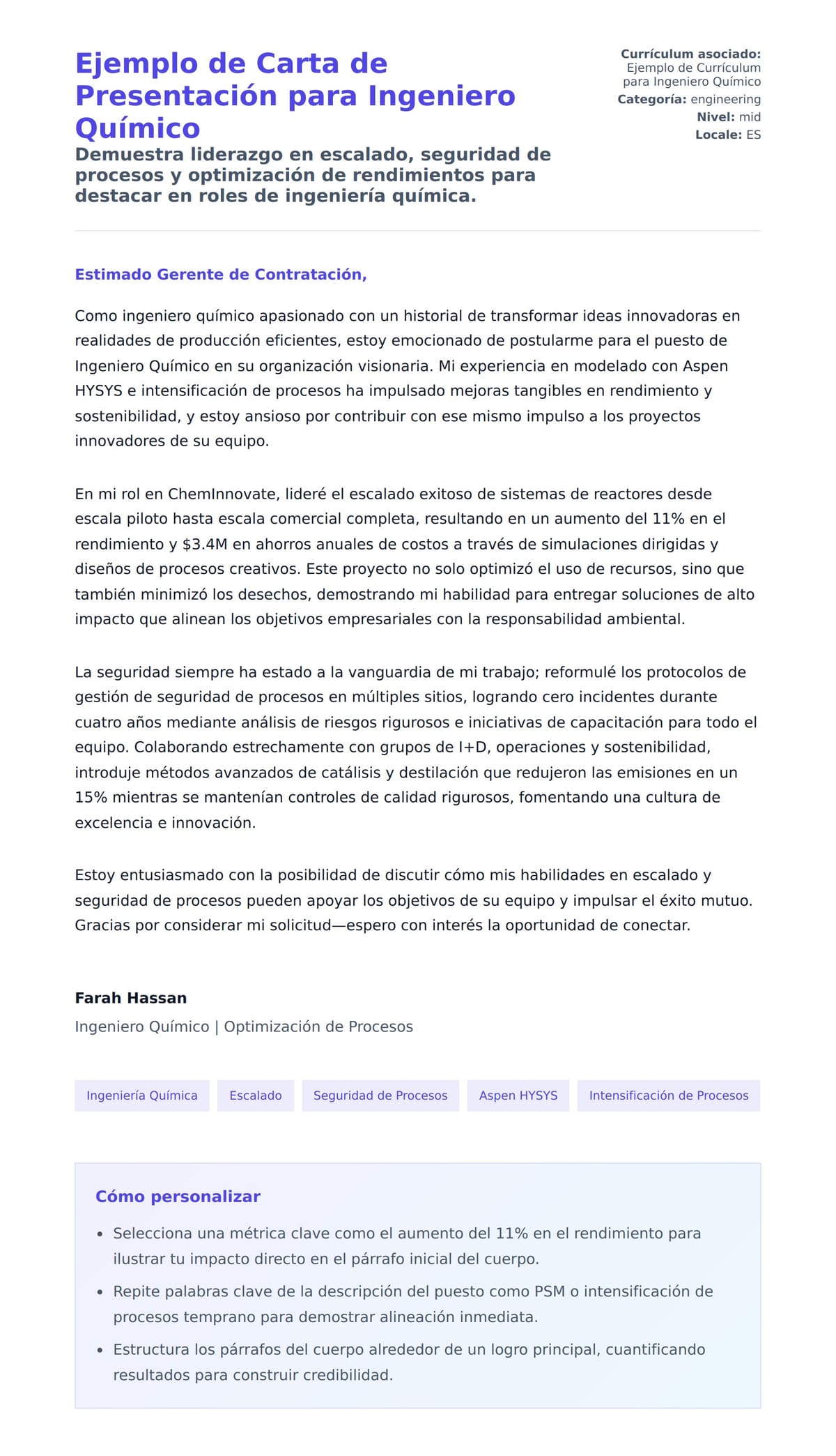 Vista previa de la carta para Ejemplo de Carta de Presentación para Ingeniero Químico