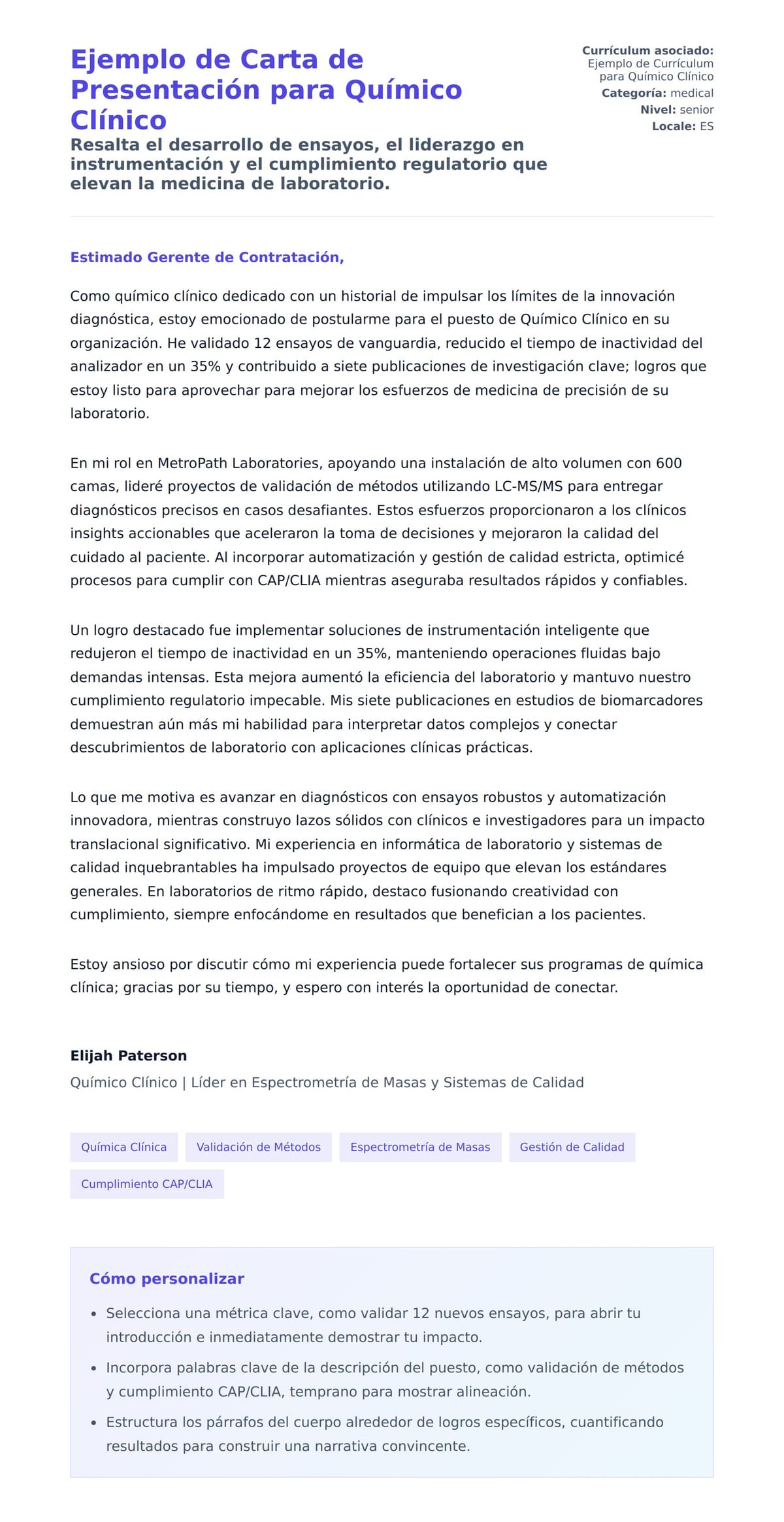 Vista previa de la carta para Ejemplo de Carta de Presentación para Químico Clínico