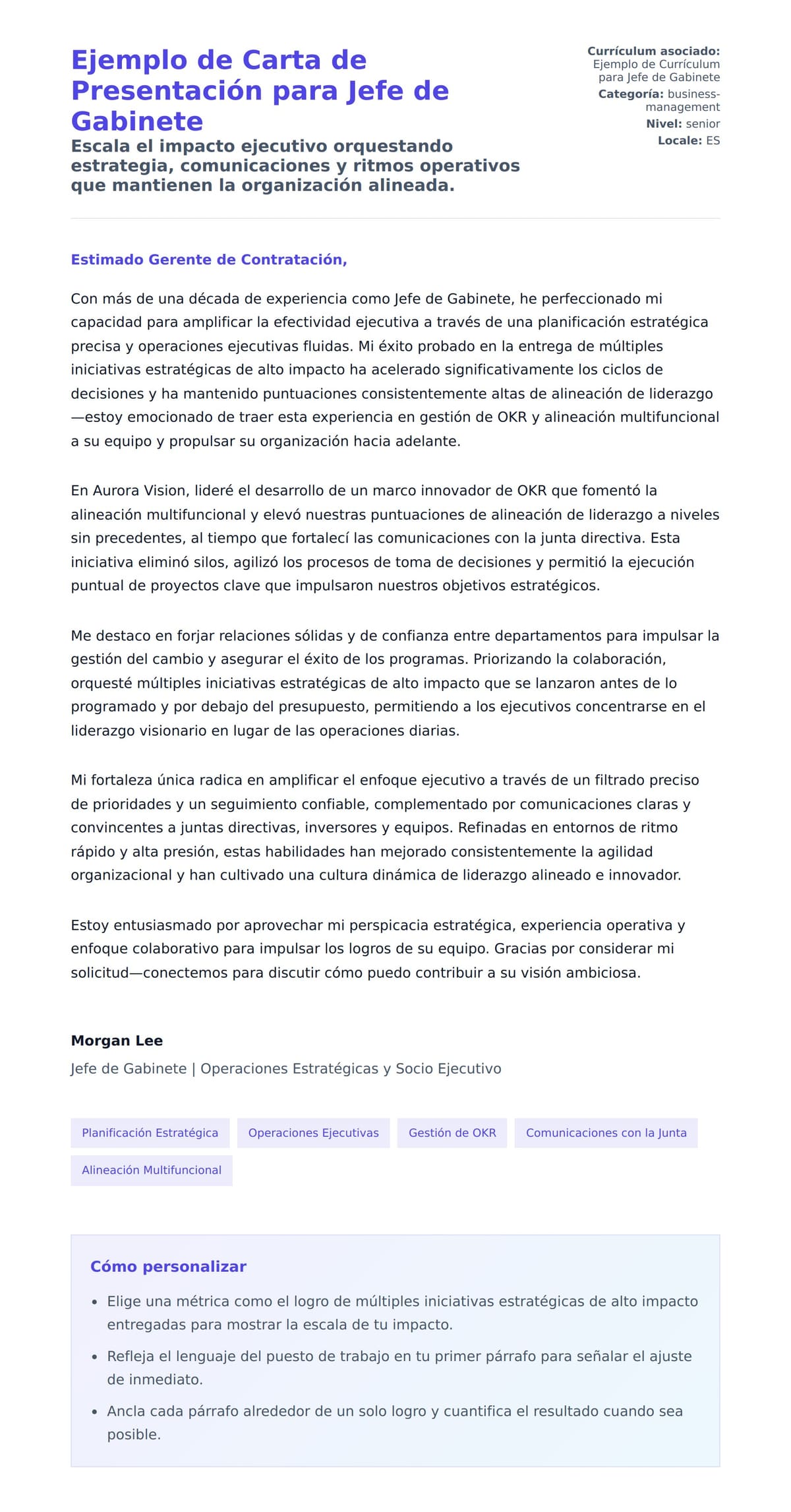 Vista previa de la carta para Ejemplo de Carta de Presentación para Jefe de Gabinete