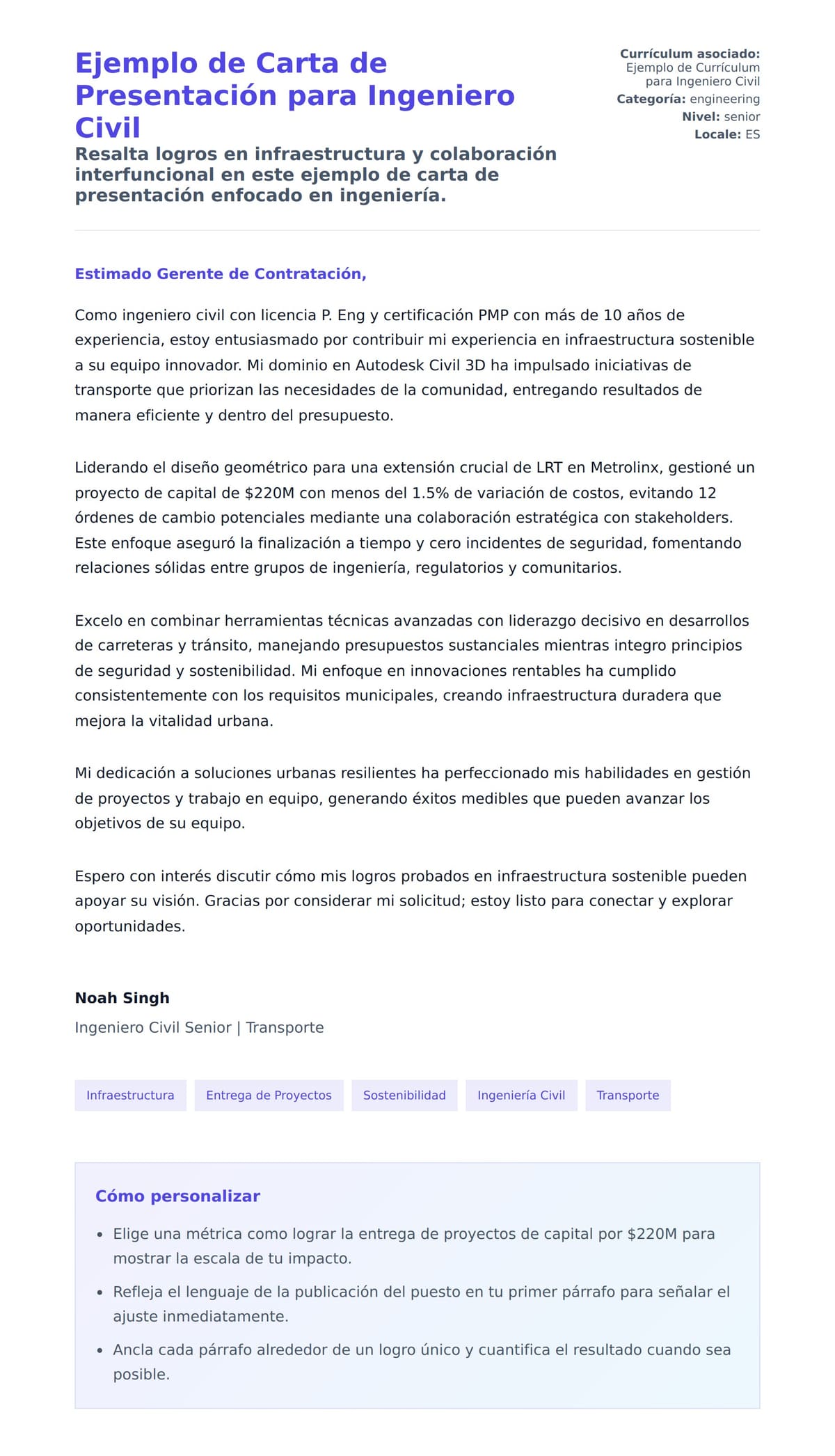 Vista previa de la carta para Ejemplo de Carta de Presentación para Ingeniero Civil